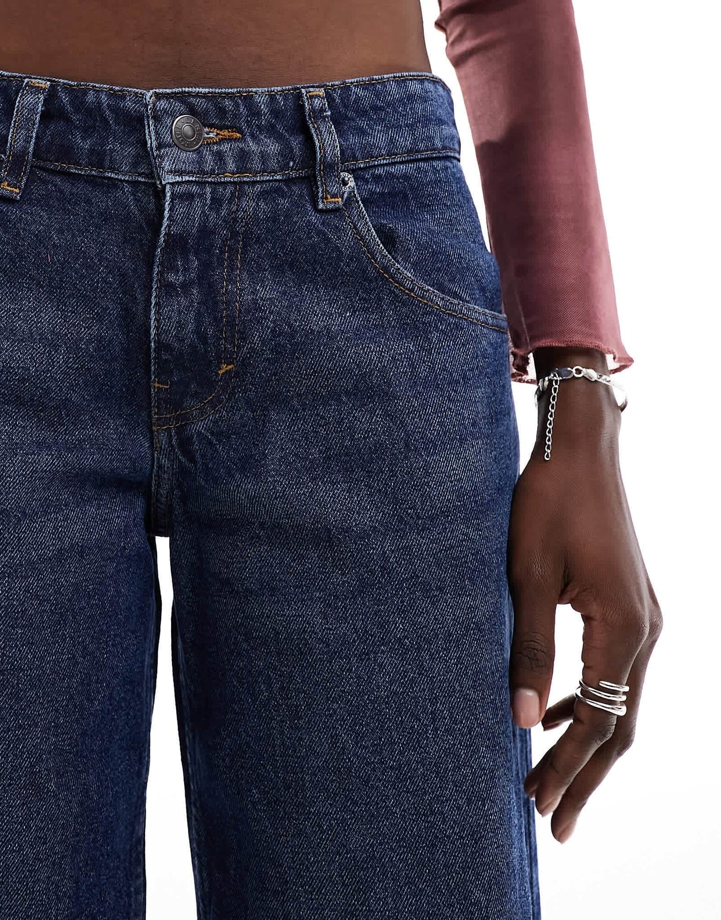 Motel extra wide low rise jeans in mid blue used wash - ASOS Sample Sale