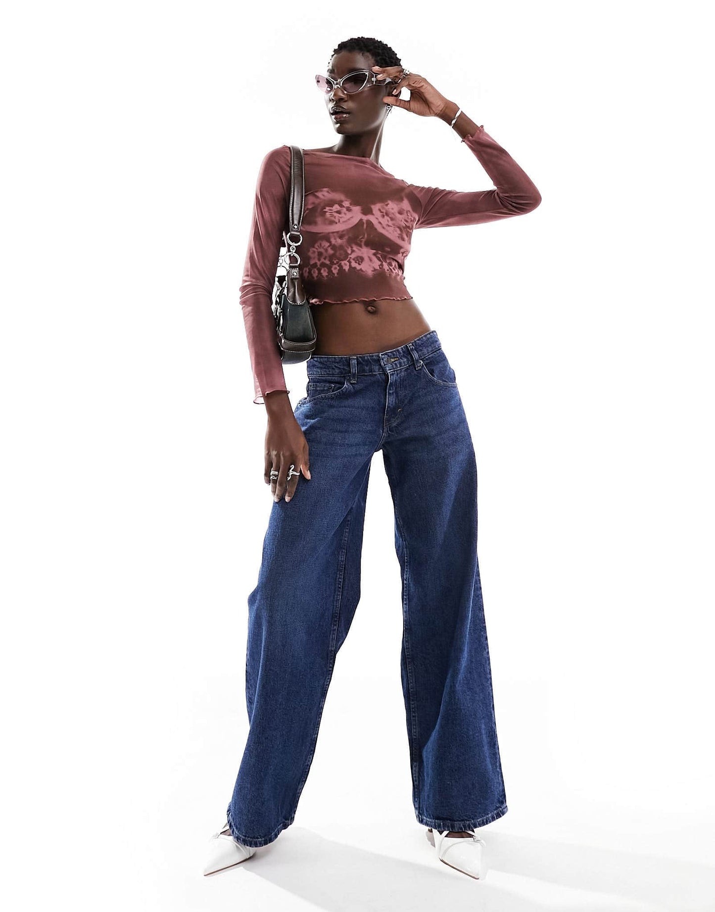 Motel extra wide low rise jeans in mid blue used wash - ASOS Sample Sale