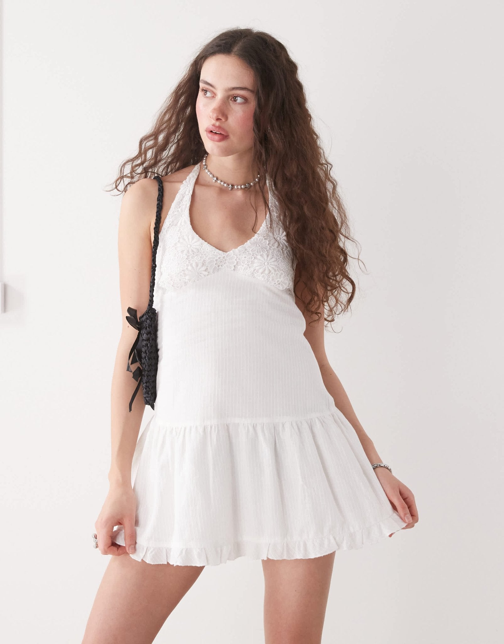 Motel felicia crochet bust detail cami mini dress in white