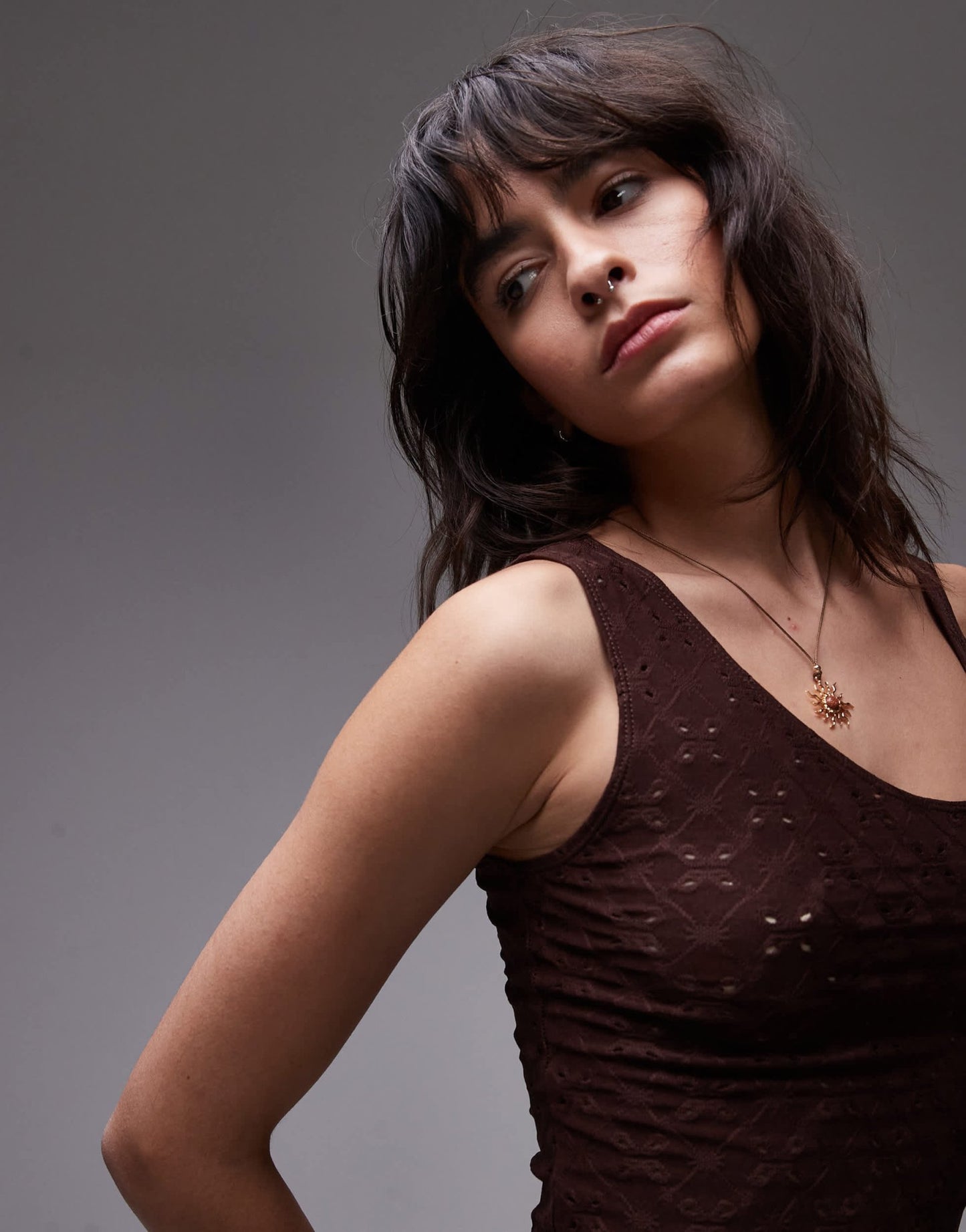 Motel fukama stretch broderie vest top in brown - ASOS Sample Sale
