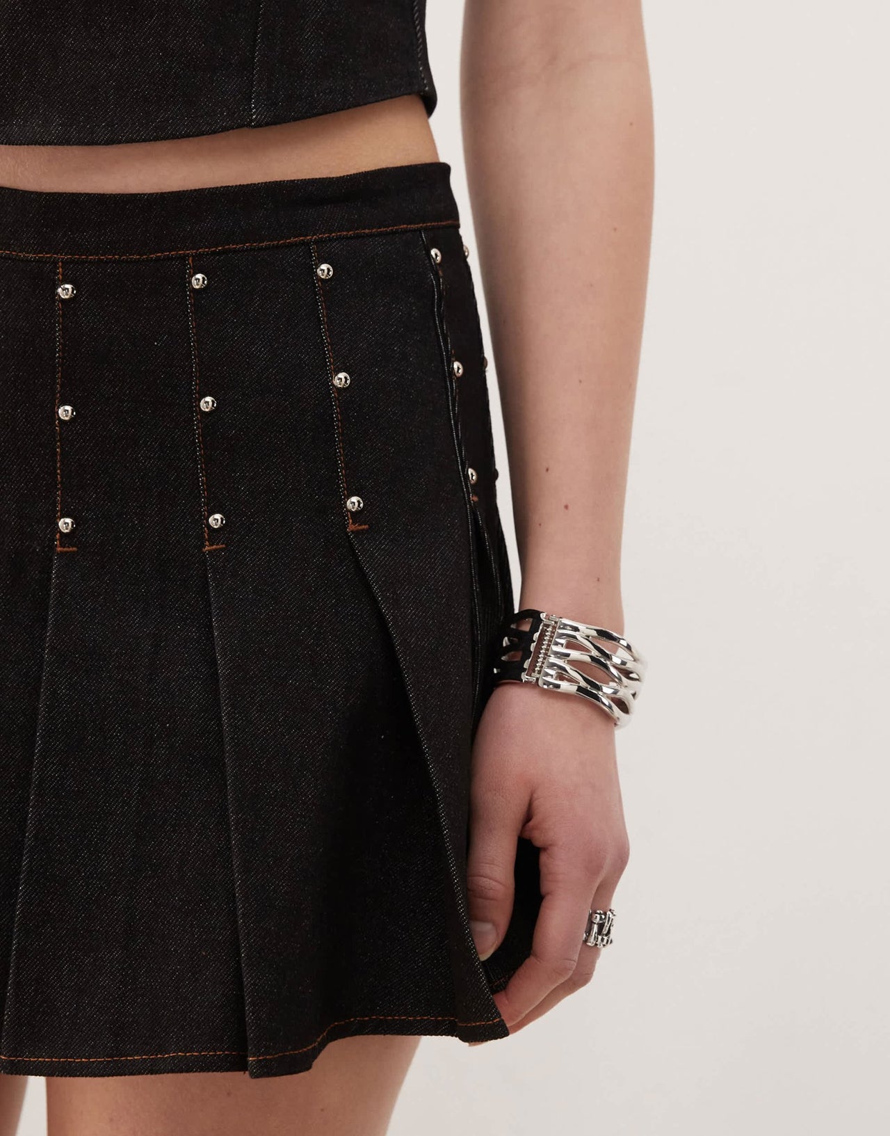 Motel gatlin studded pleated mini skirt co-ord in washed black - ASOS Sample Sale