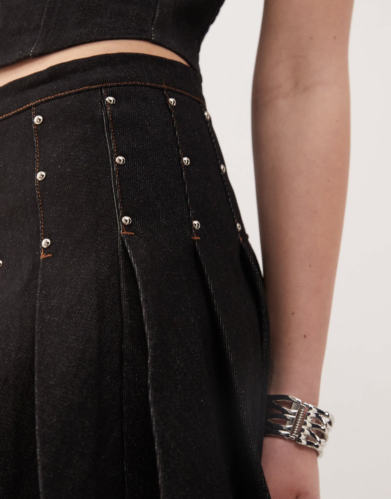 Motel gatlin studded pleated mini skirt co-ord in washed black - ASOS Sample Sale