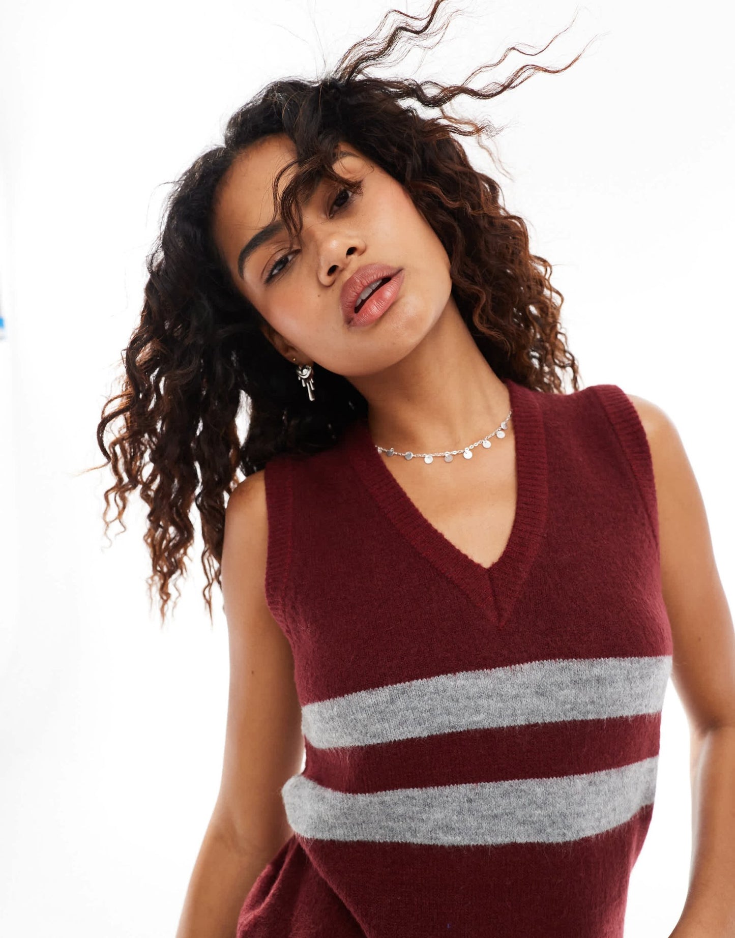 Motel guria striped knitted vest in burgundy - ASOS Sample Sale