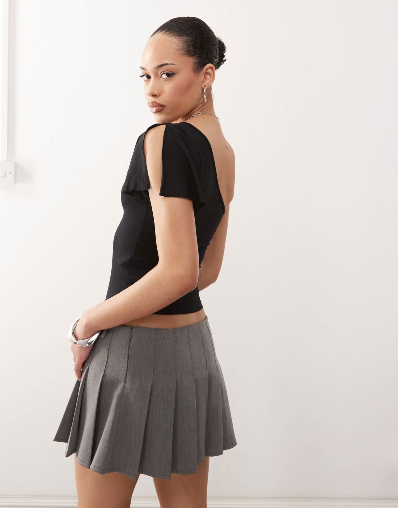 Motel kaffa one shoulder slinky top in black - ASOS Sample Sale