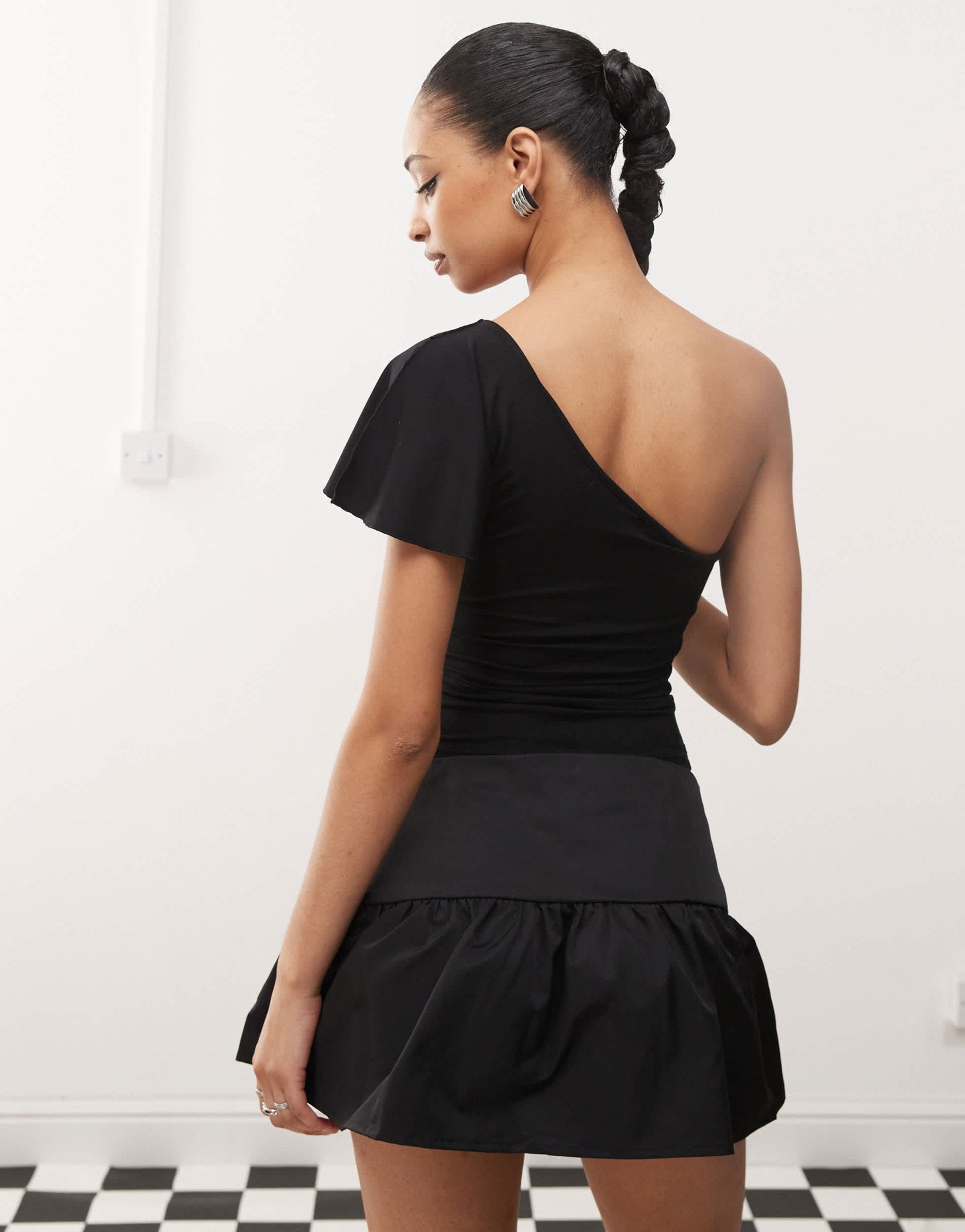 Motel kaffa one shoulder slinky top in black - ASOS Sample Sale