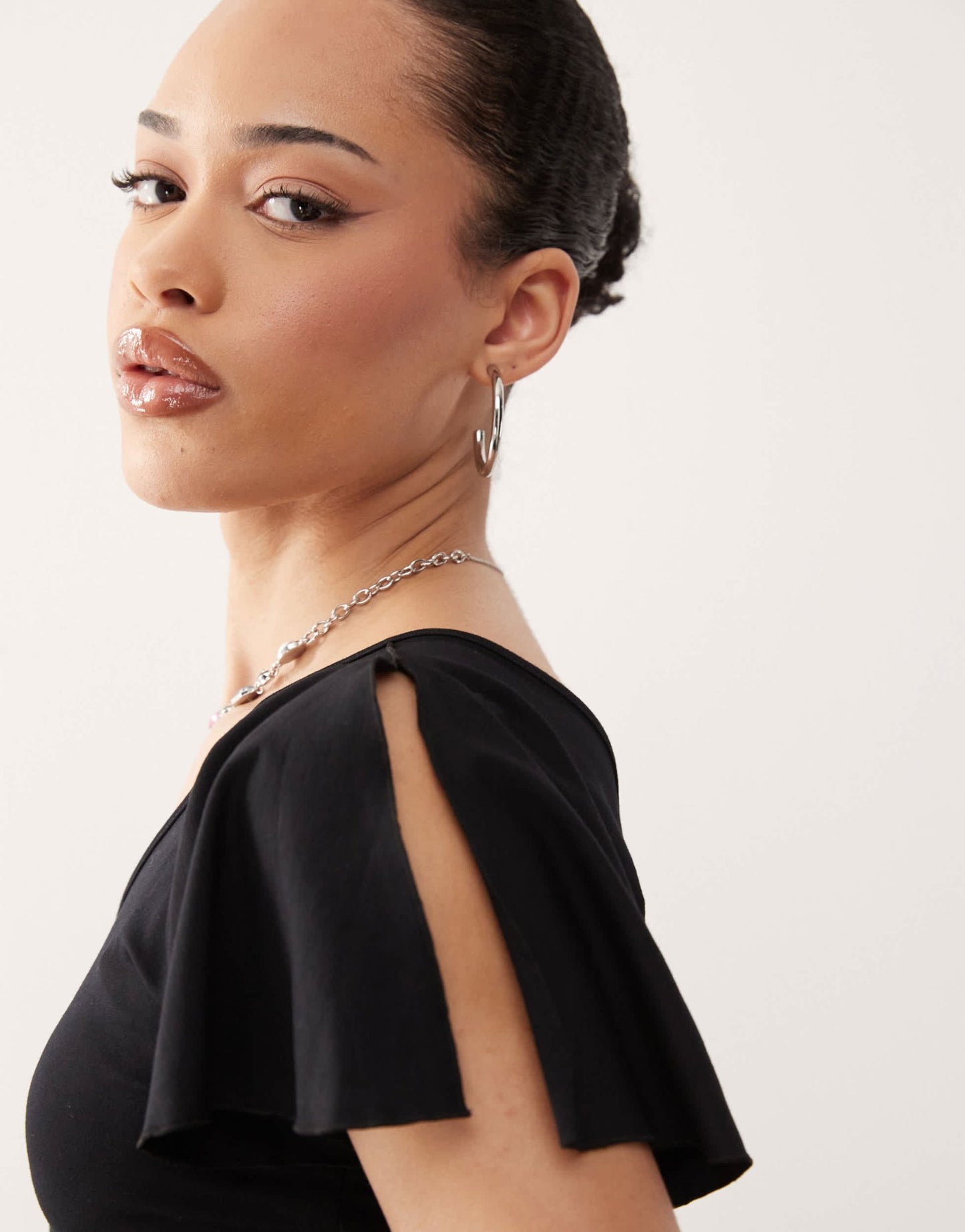 Motel kaffa one shoulder slinky top in black - ASOS Sample Sale