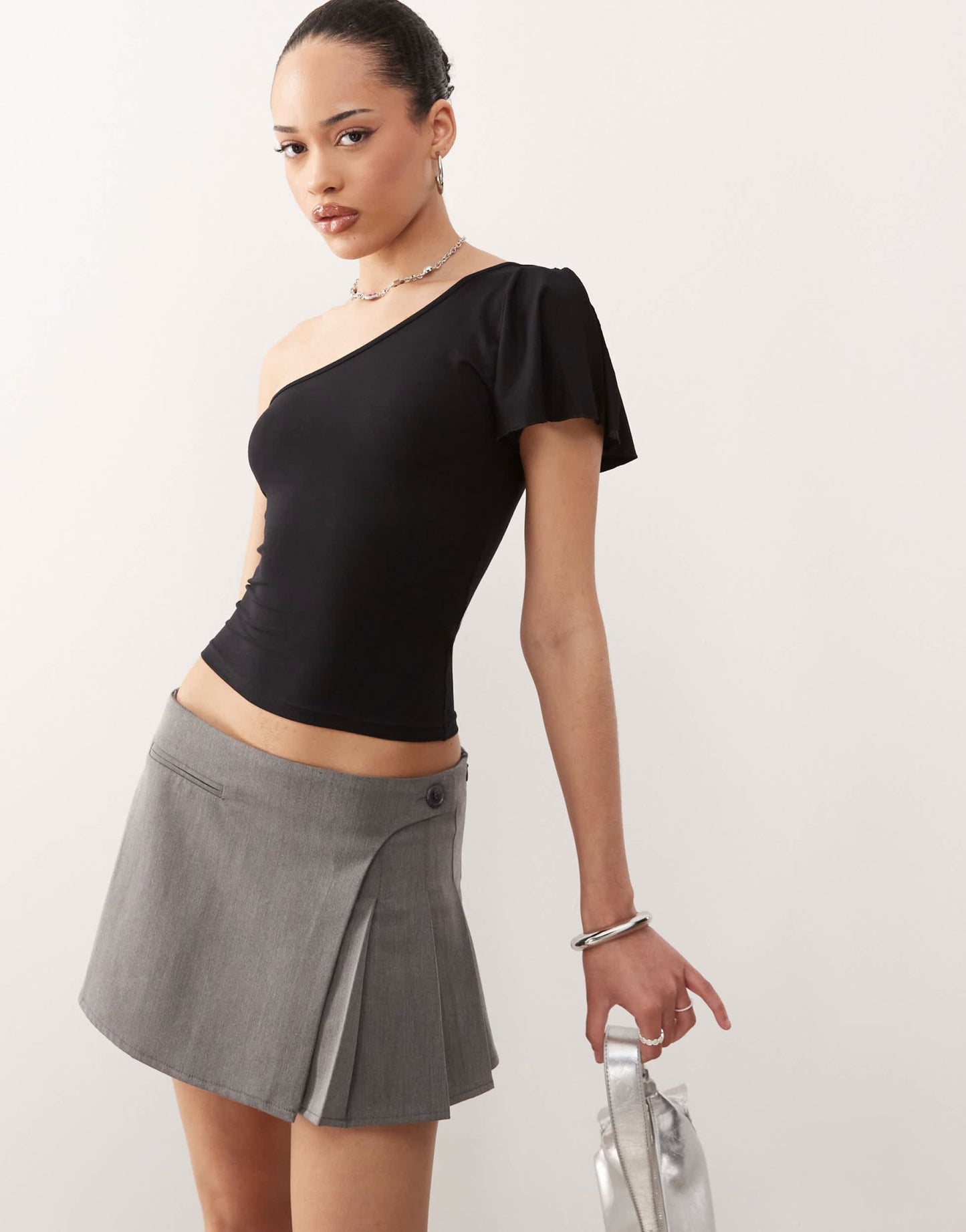 Motel kaffa one shoulder slinky top in black - ASOS Sample Sale