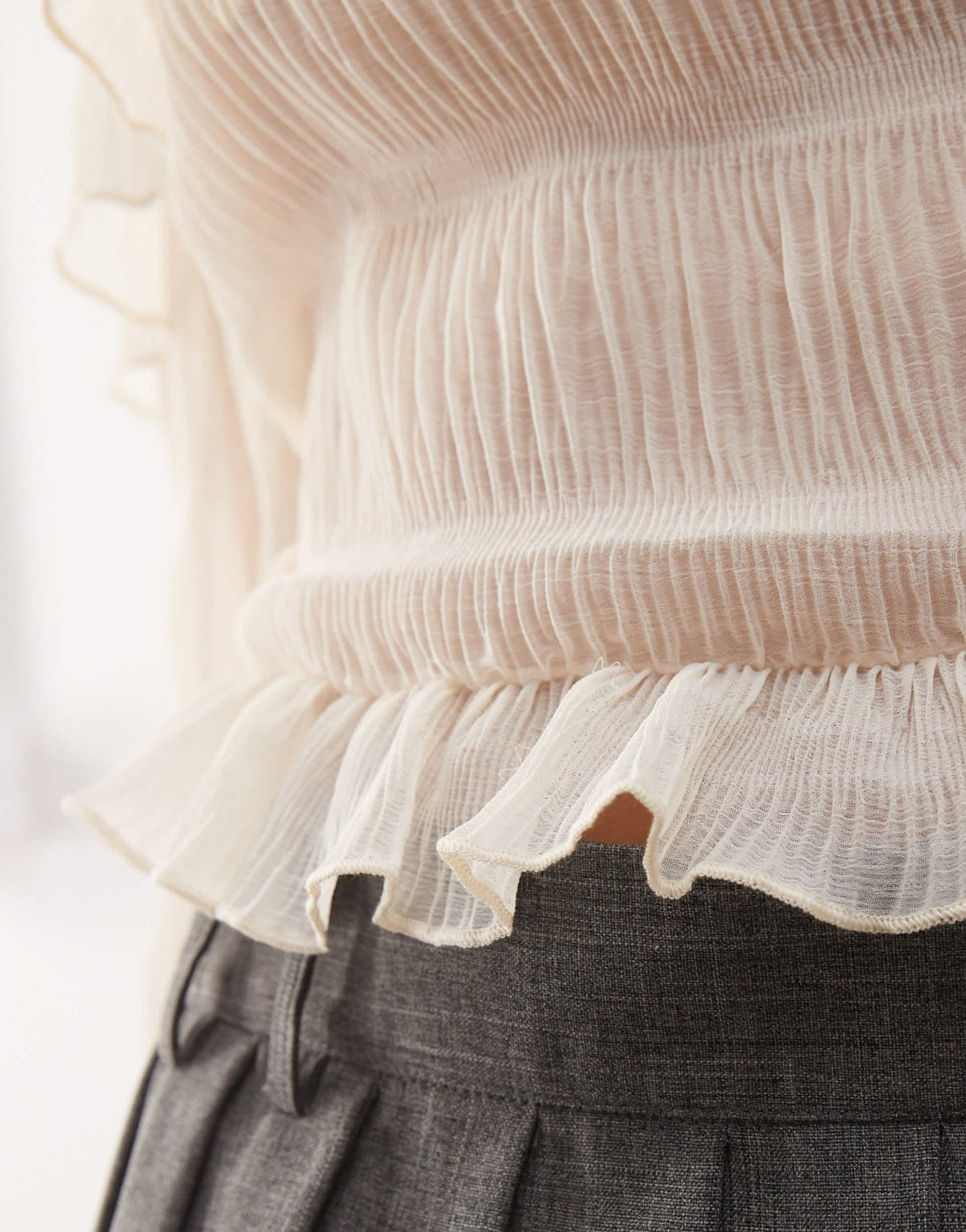 Motel kalena ruffle off-shoulder long sleeve blouse in ivory - ASOS Sample Sale