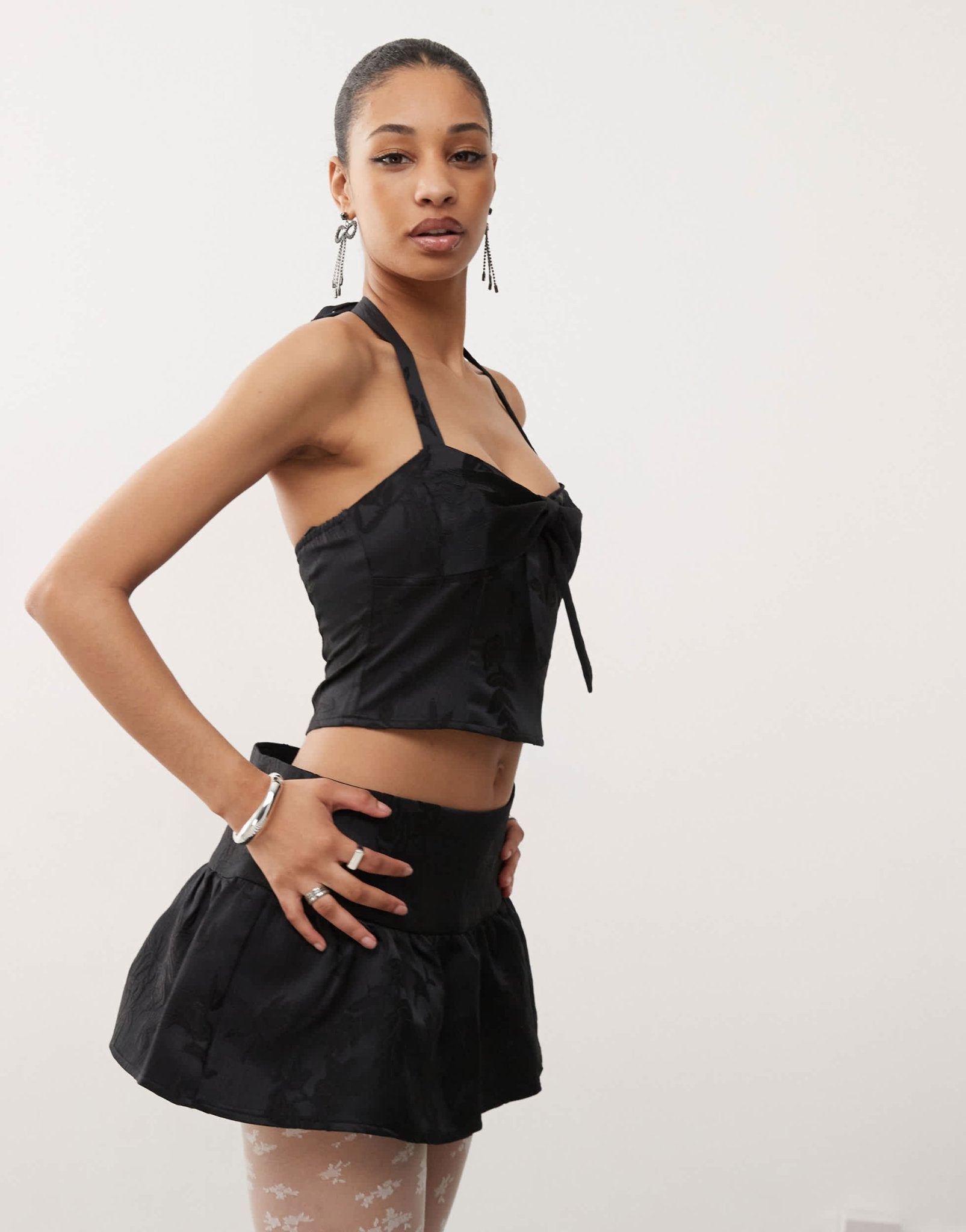 Motel kampi jaquard bow detail cami co - ord in black - ASOS Sample Sale