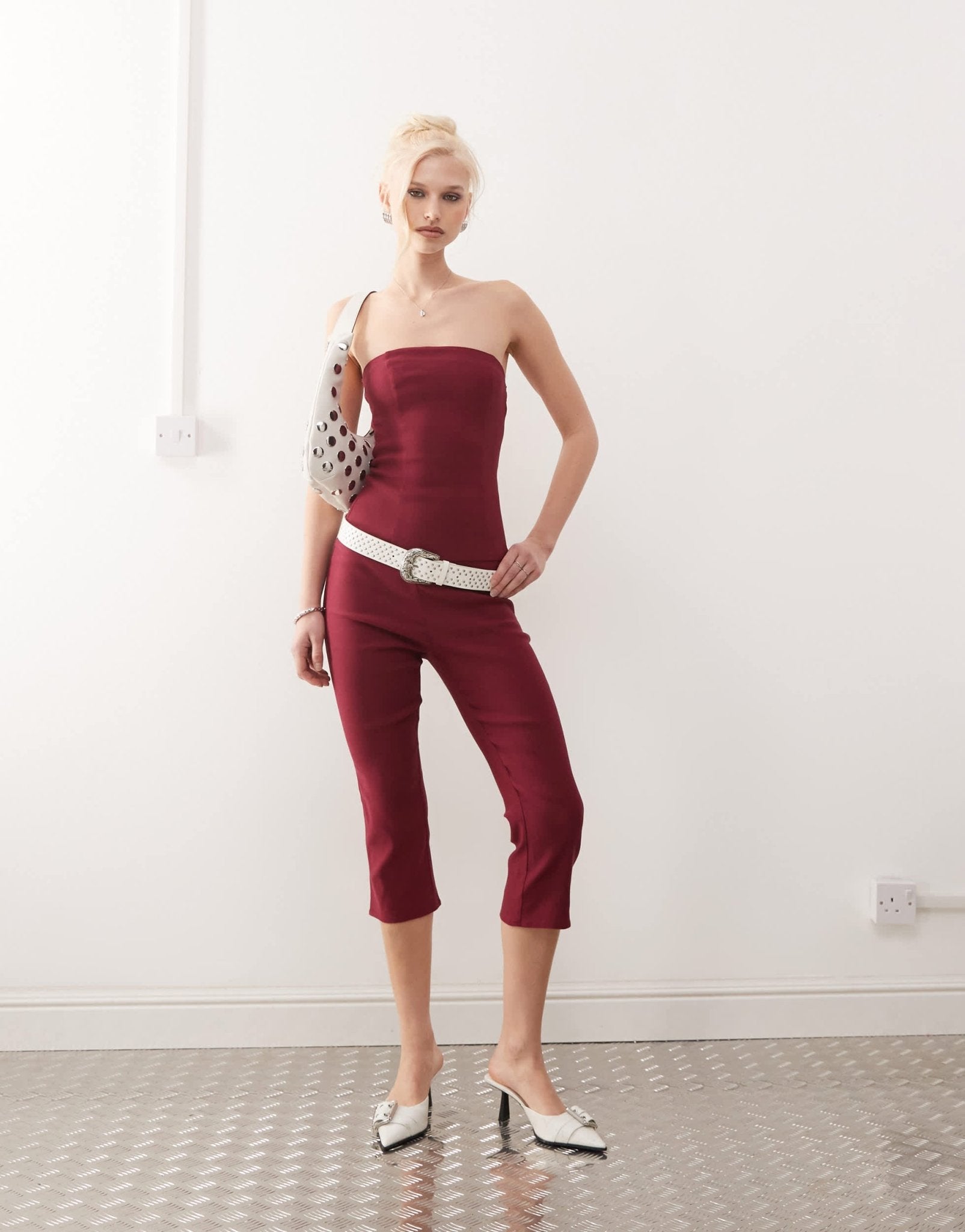 Motel kila tailored capri trouser co - ord in burgundy - ASOS Sample Sale