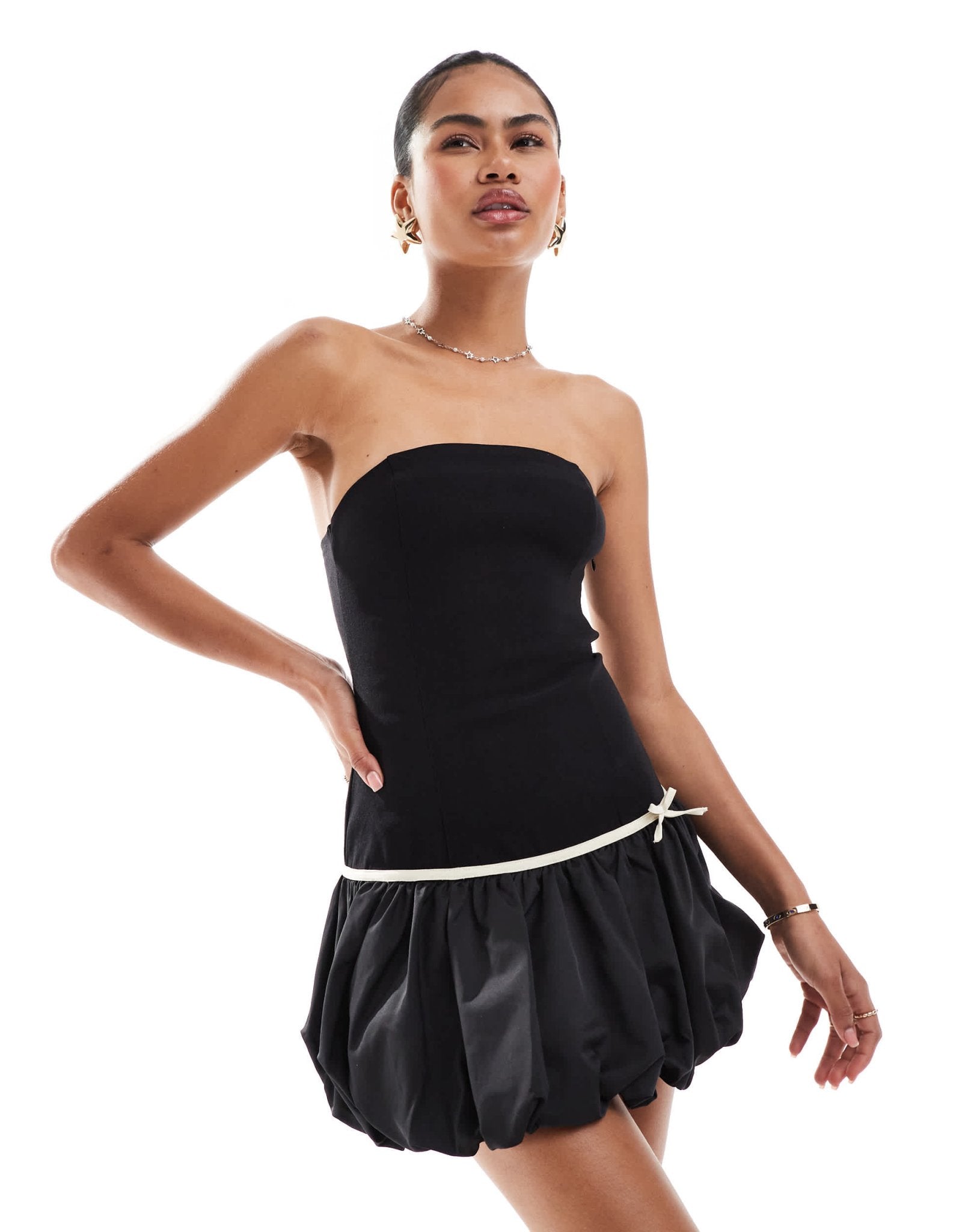 Motel klaita bow detail puffball mini dress in black - ASOS Sample Sale