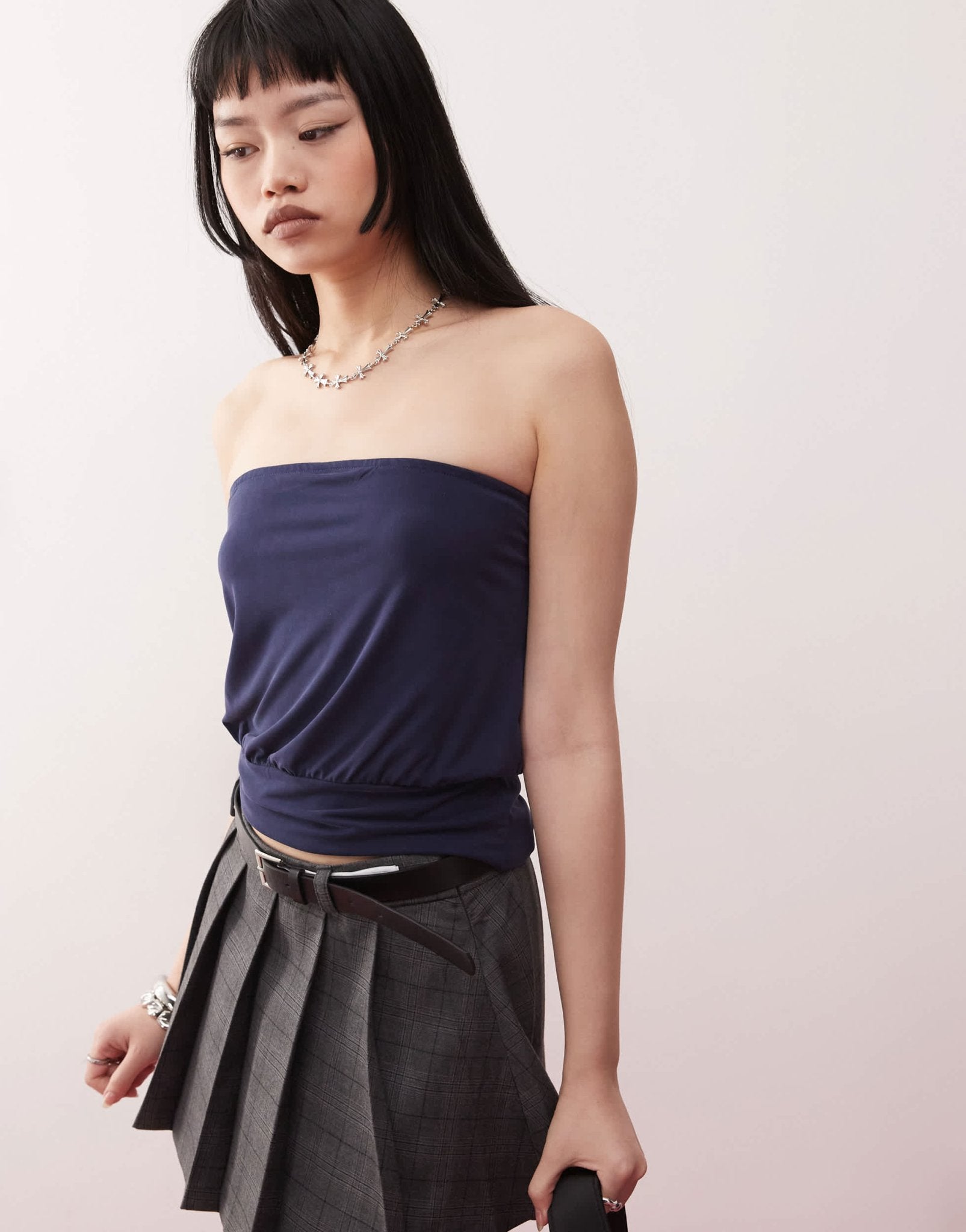 Motel leocadia cupro bandeau top in navy - ASOS Sample Sale