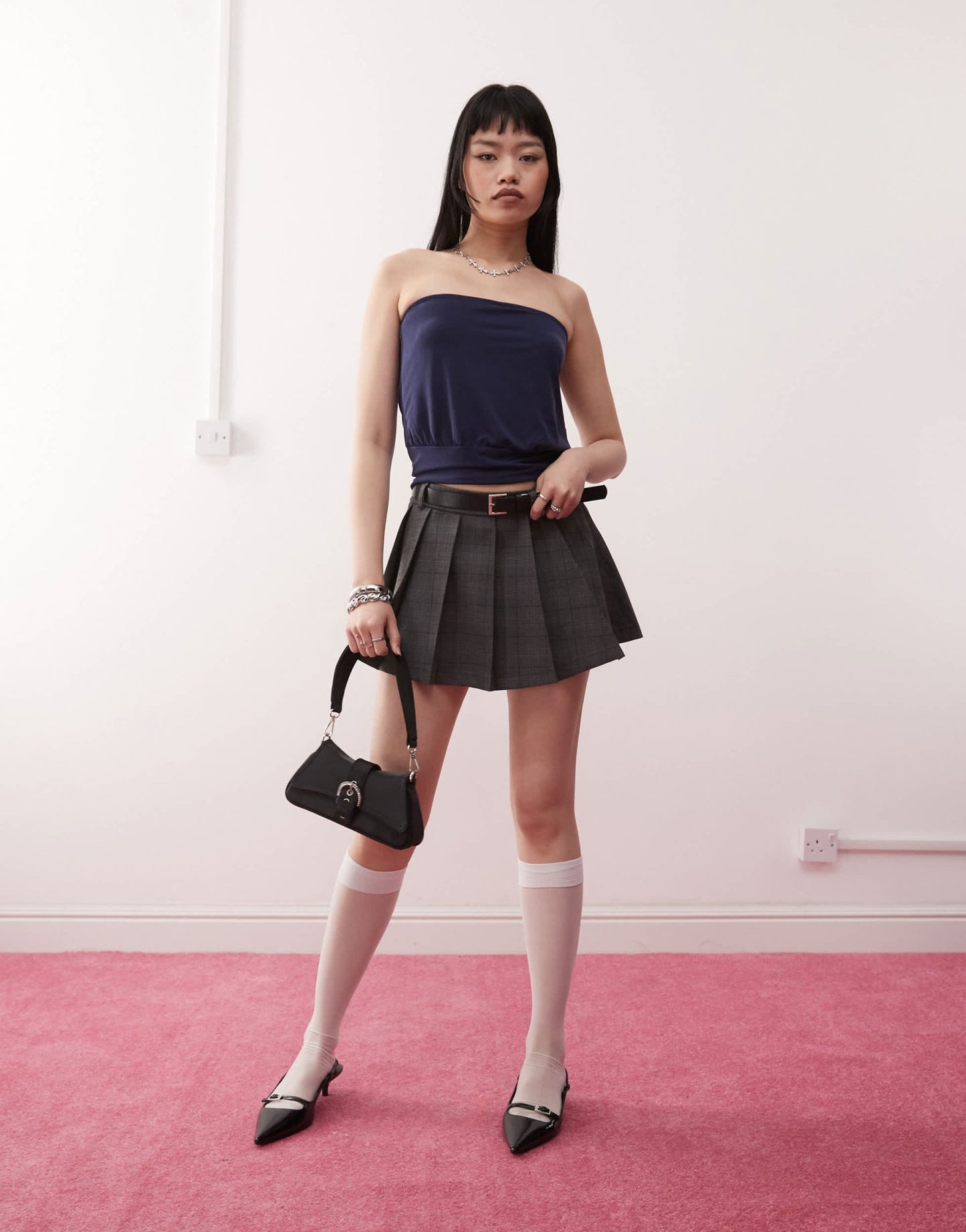 Motel leocadia cupro bandeau top in navy - ASOS Sample Sale