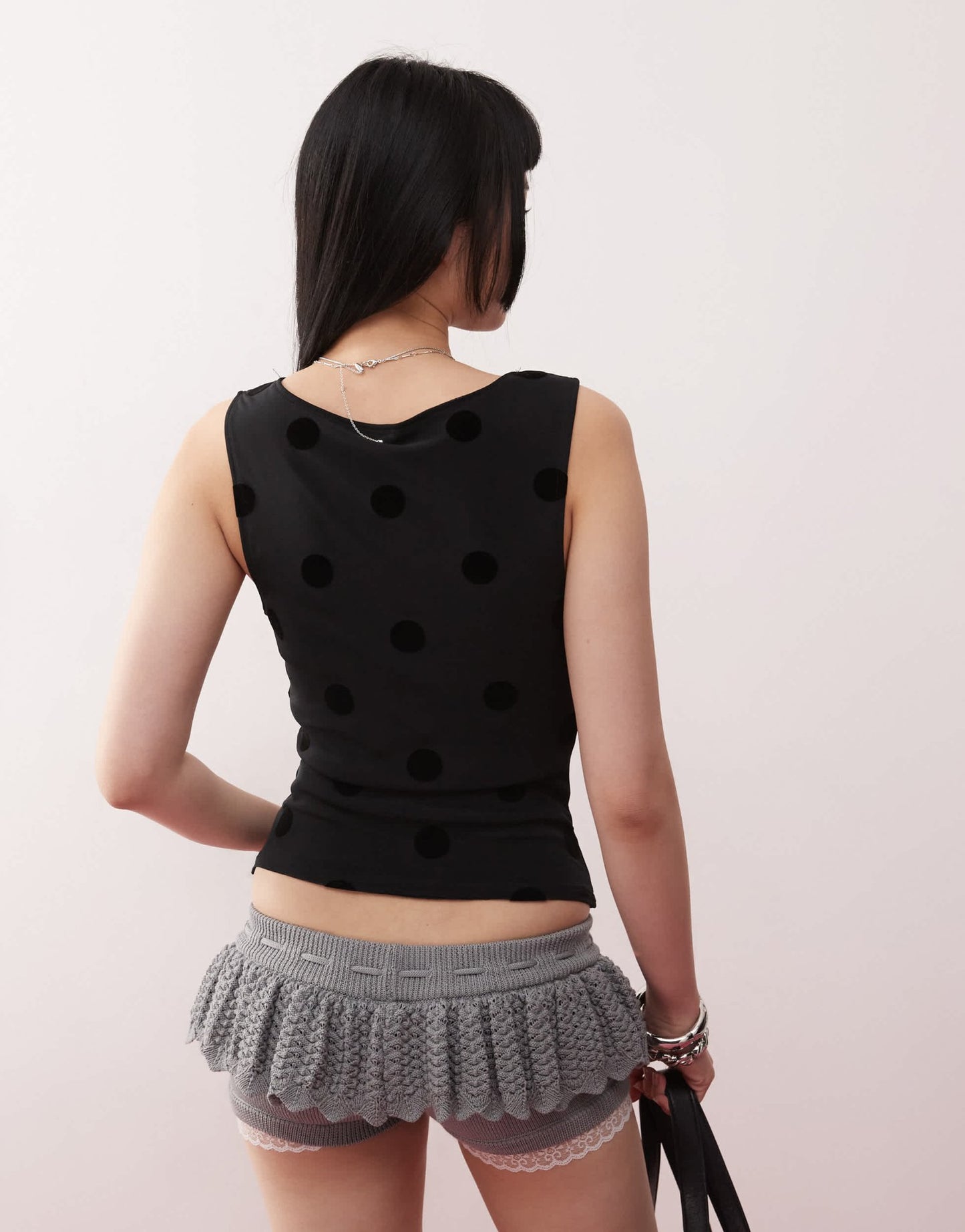 Motel losa cowl flock polka dot vest top in black - ASOS Sample Sale