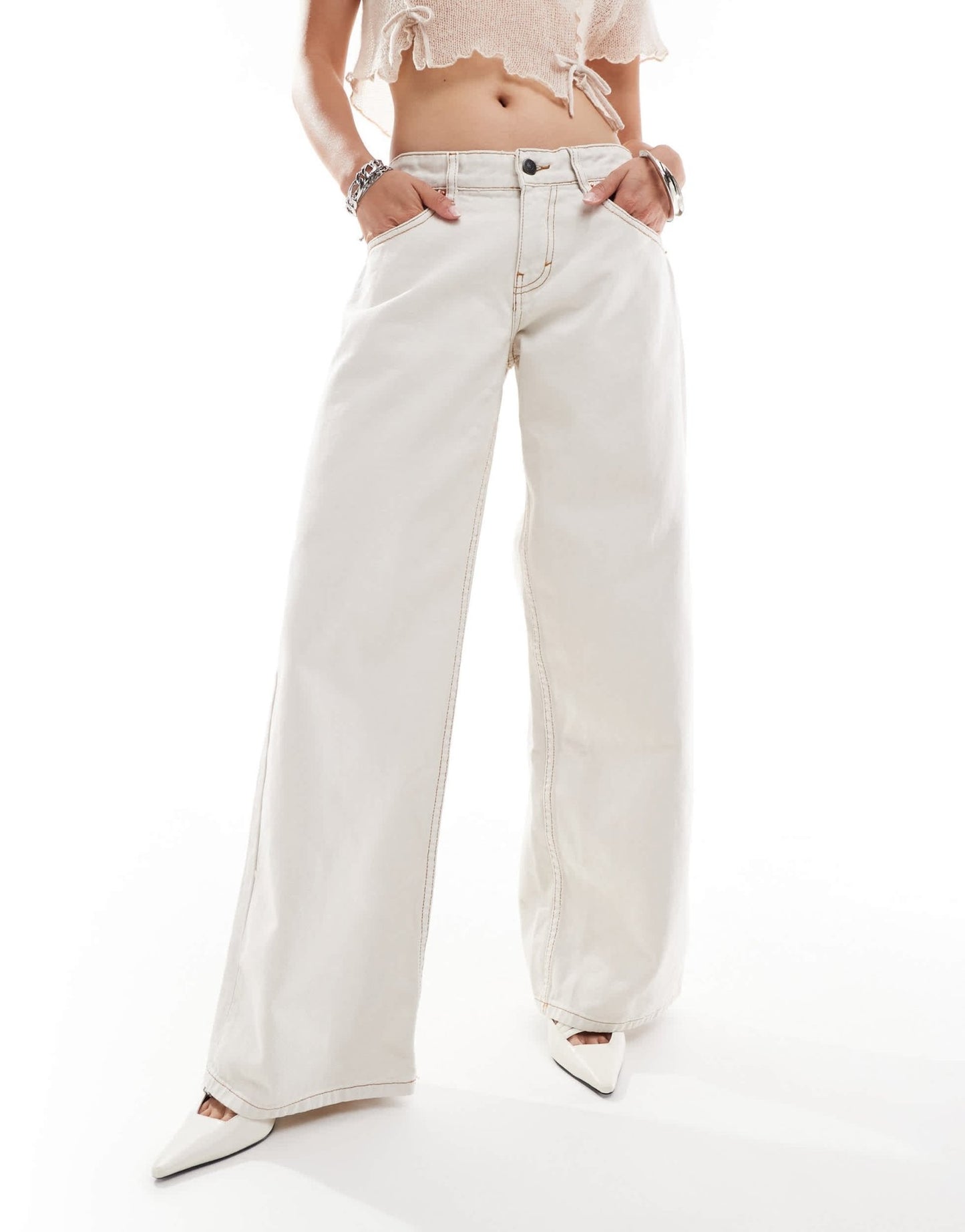 Motel low rise roomy jeans in off white - ASOS Sample Sale