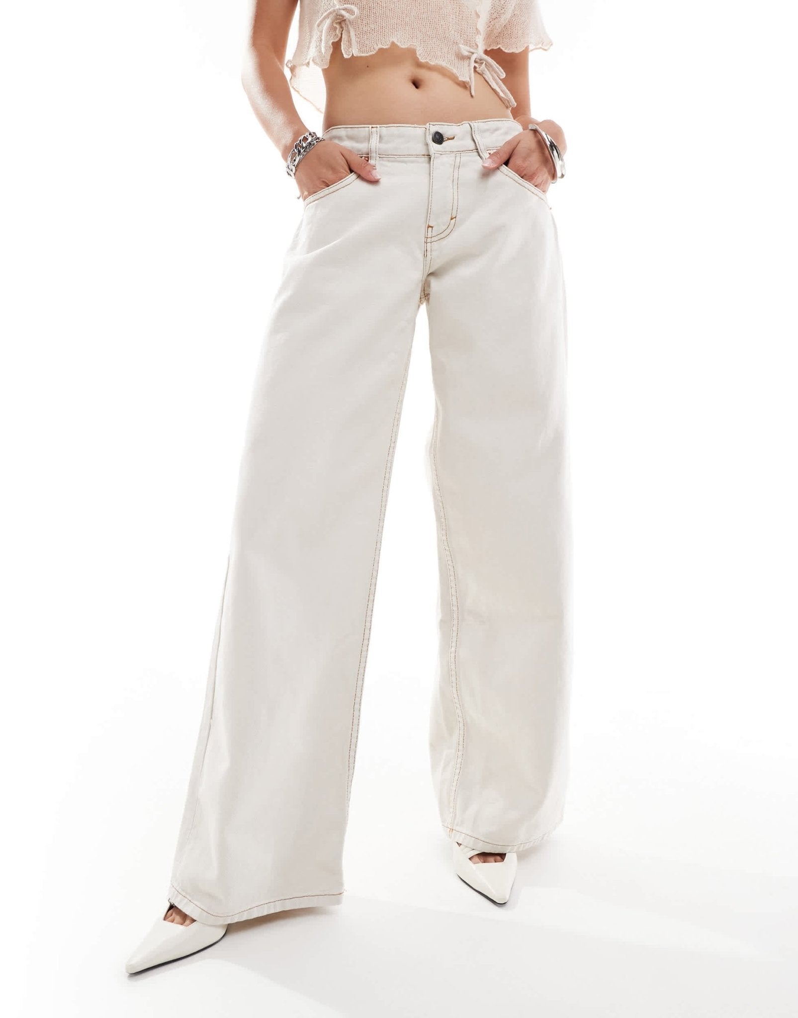 Motel low rise roomy jeans in off white - ASOS Sample Sale