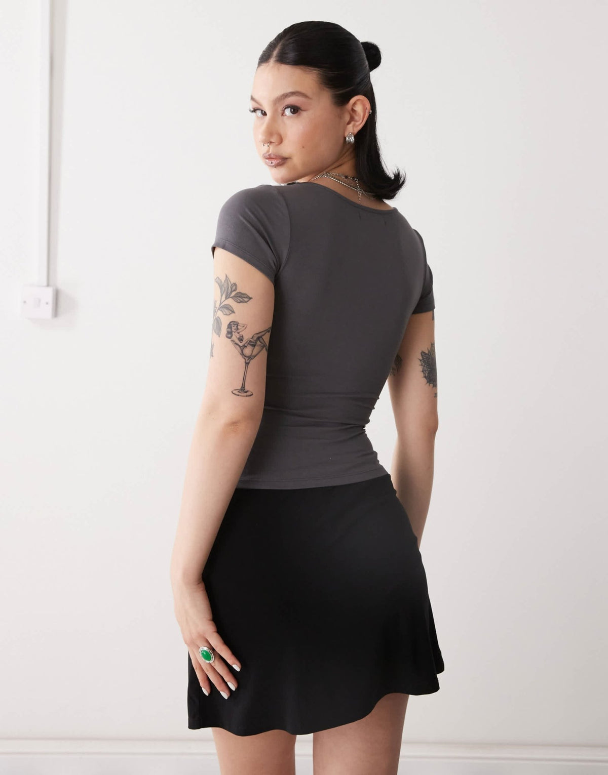Motel machiko plunge front wrap top in charcoal grey - ASOS Sample Sale
