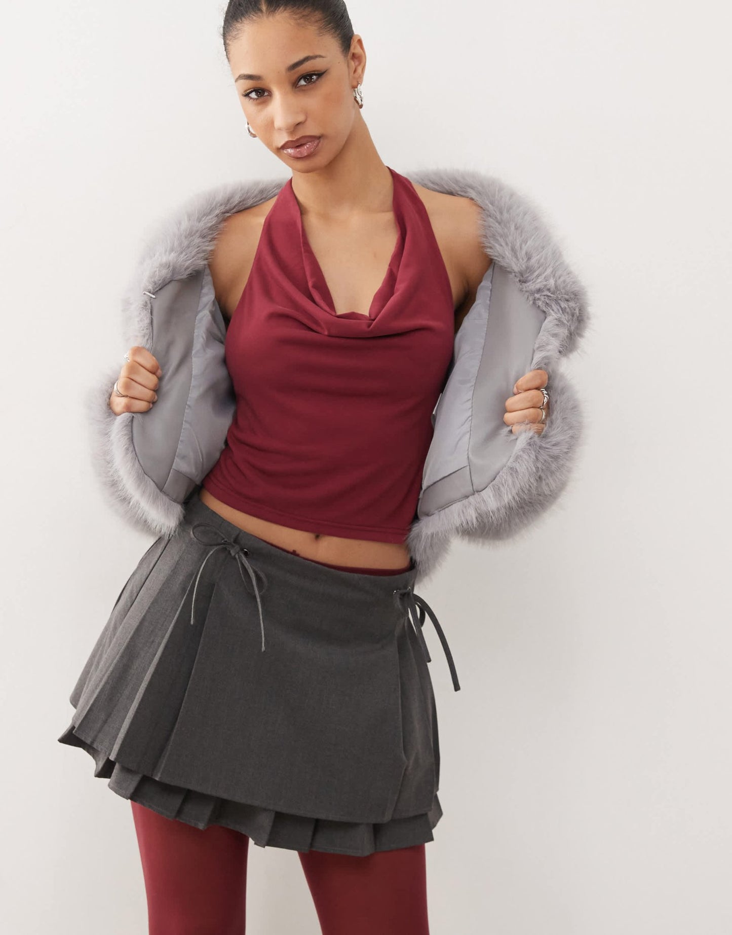Motel menora cowl neck halter top in burgundy - ASOS Sample Sale