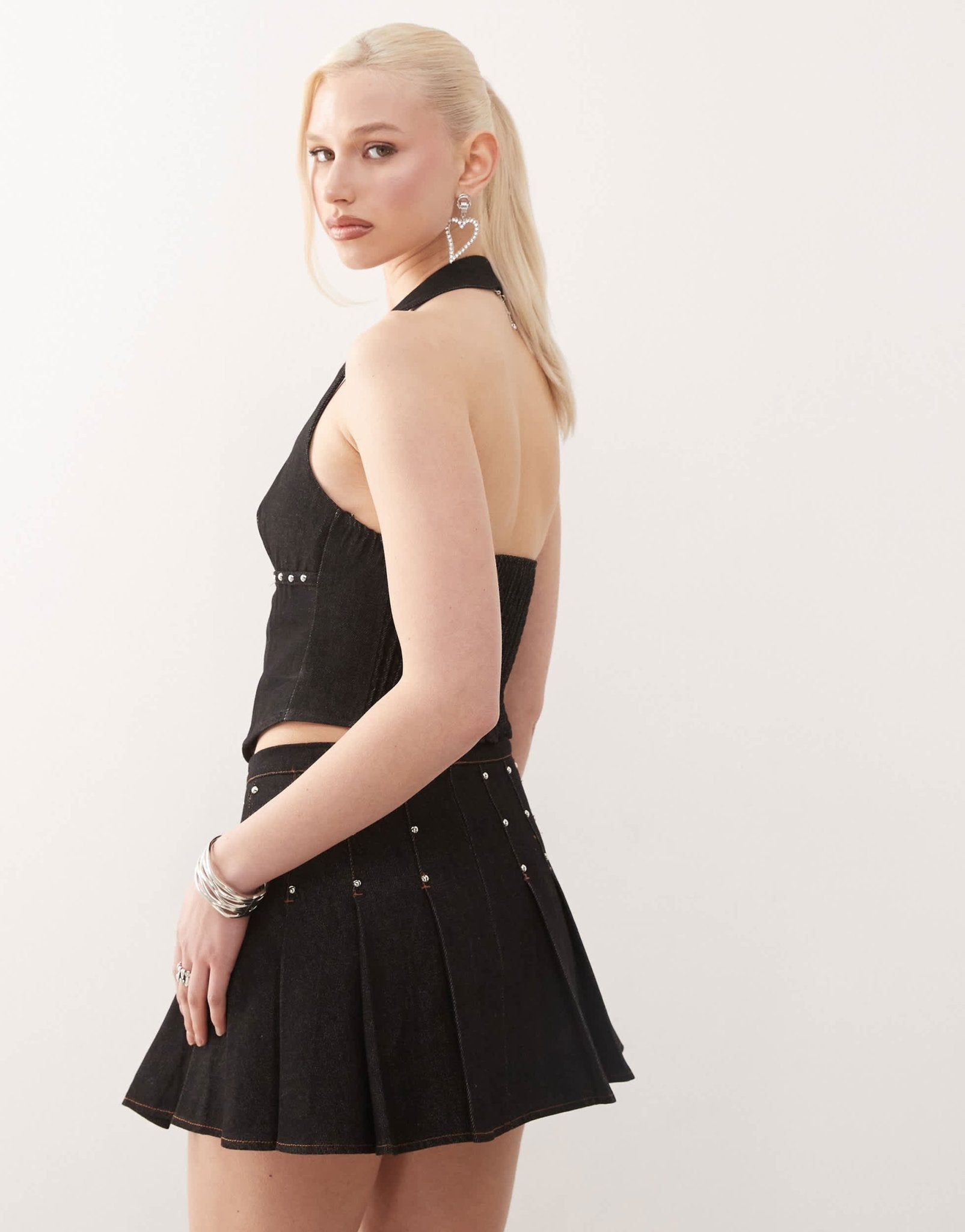 Motel nasya stud halter top co - ord in washed black - ASOS Sample Sale