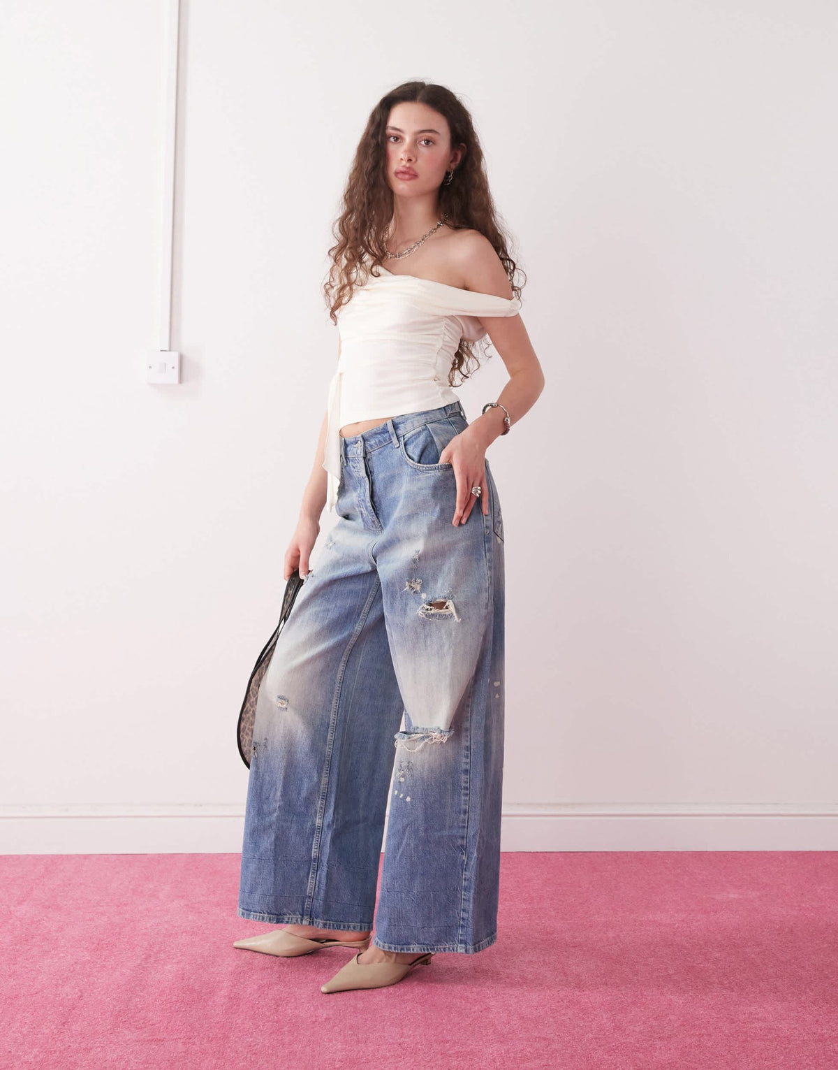 Motel neida slinky scoop neck drape top in cream - ASOS Sample Sale