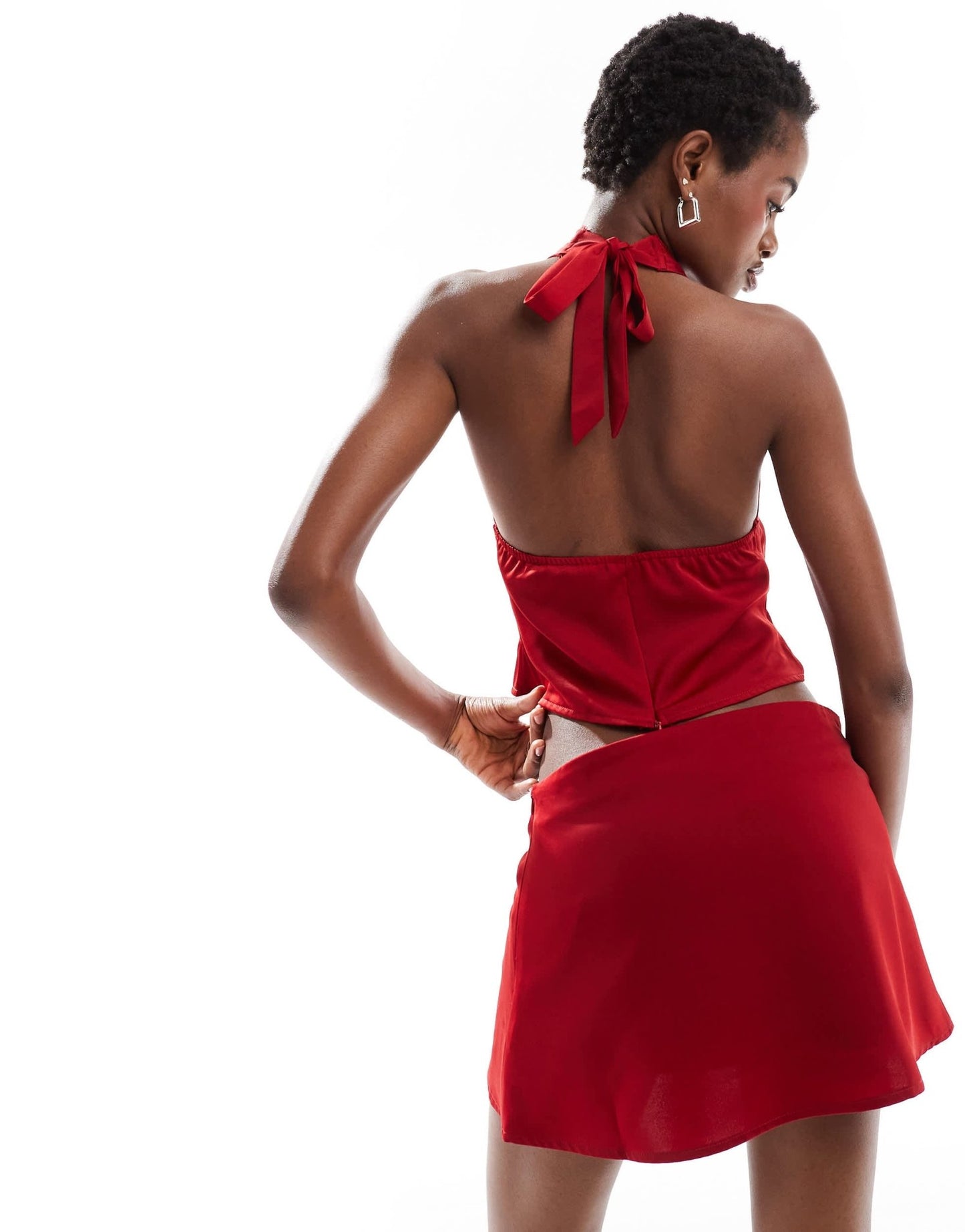 Motel nidya low rise satin mini skirt co - ord in deep red - ASOS Sample Sale