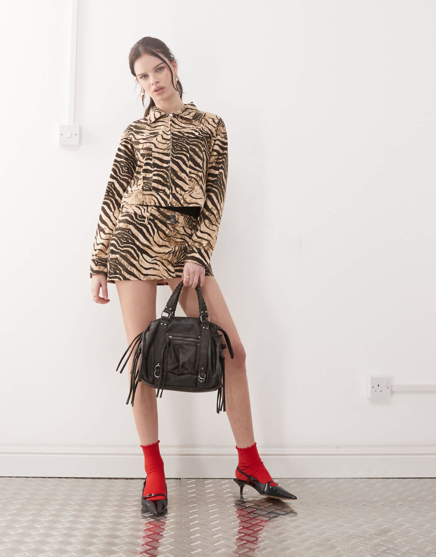 Motel oiwa wild animal mini skirt co - ord in cream and brown - ASOS Sample Sale
