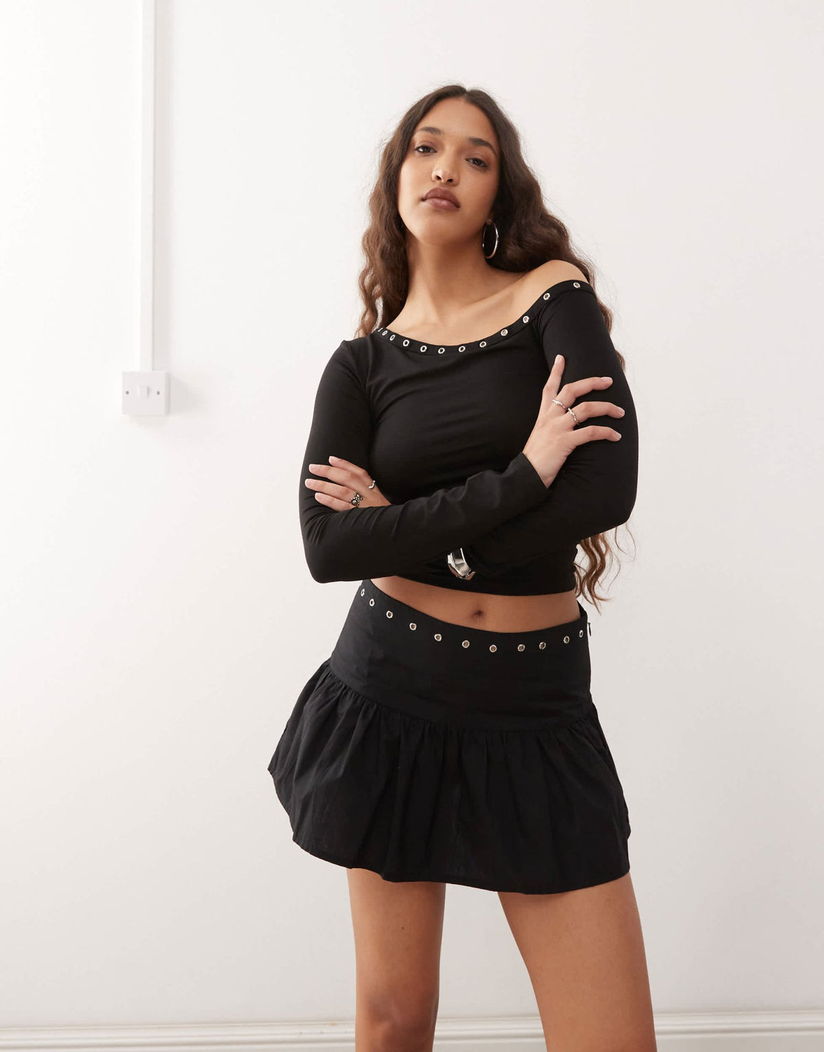 Motel rafiya skirt with eyelets in black - ASOS Sample Sale
