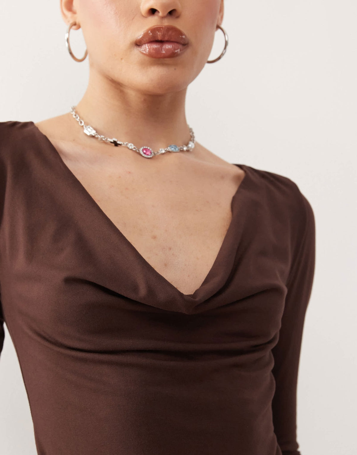 Motel Renice cowl long sleeeve top in bitter chocolate - ASOS Sample Sale
