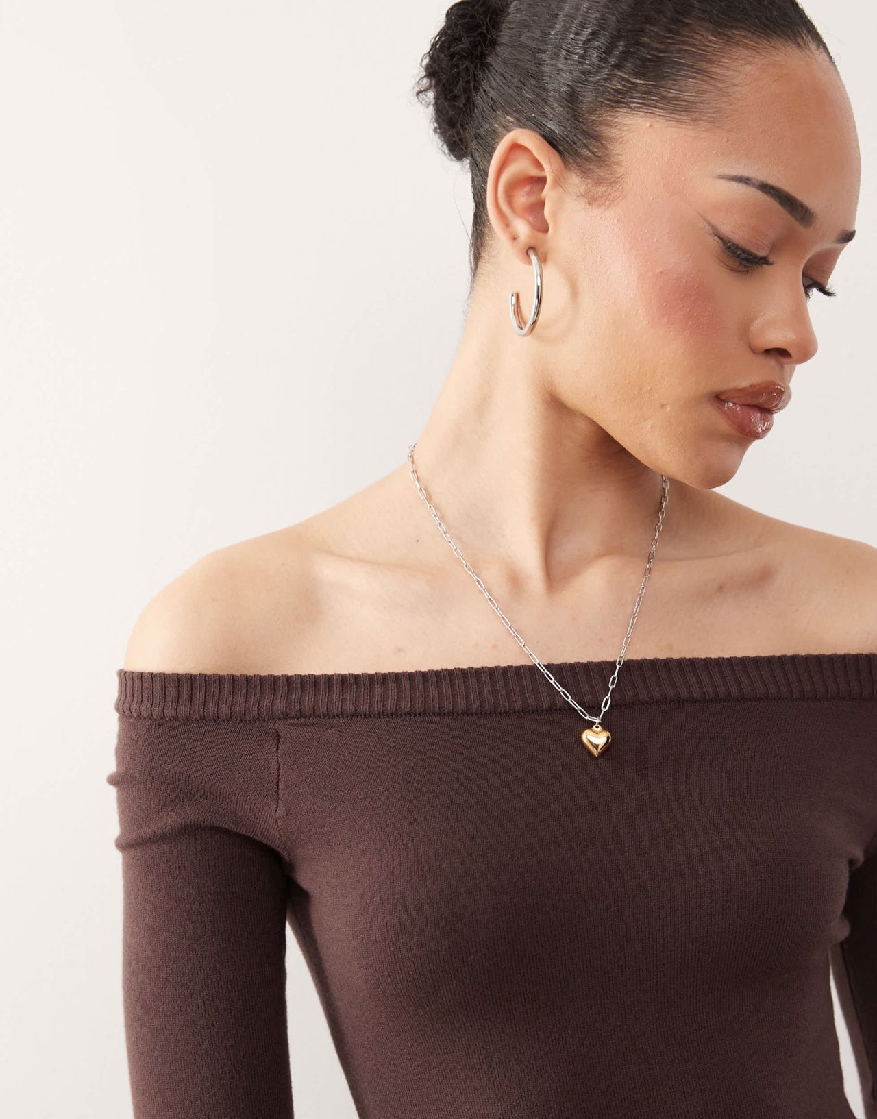 Motel renie bardot long sleeve top in dark brown - ASOS Sample Sale