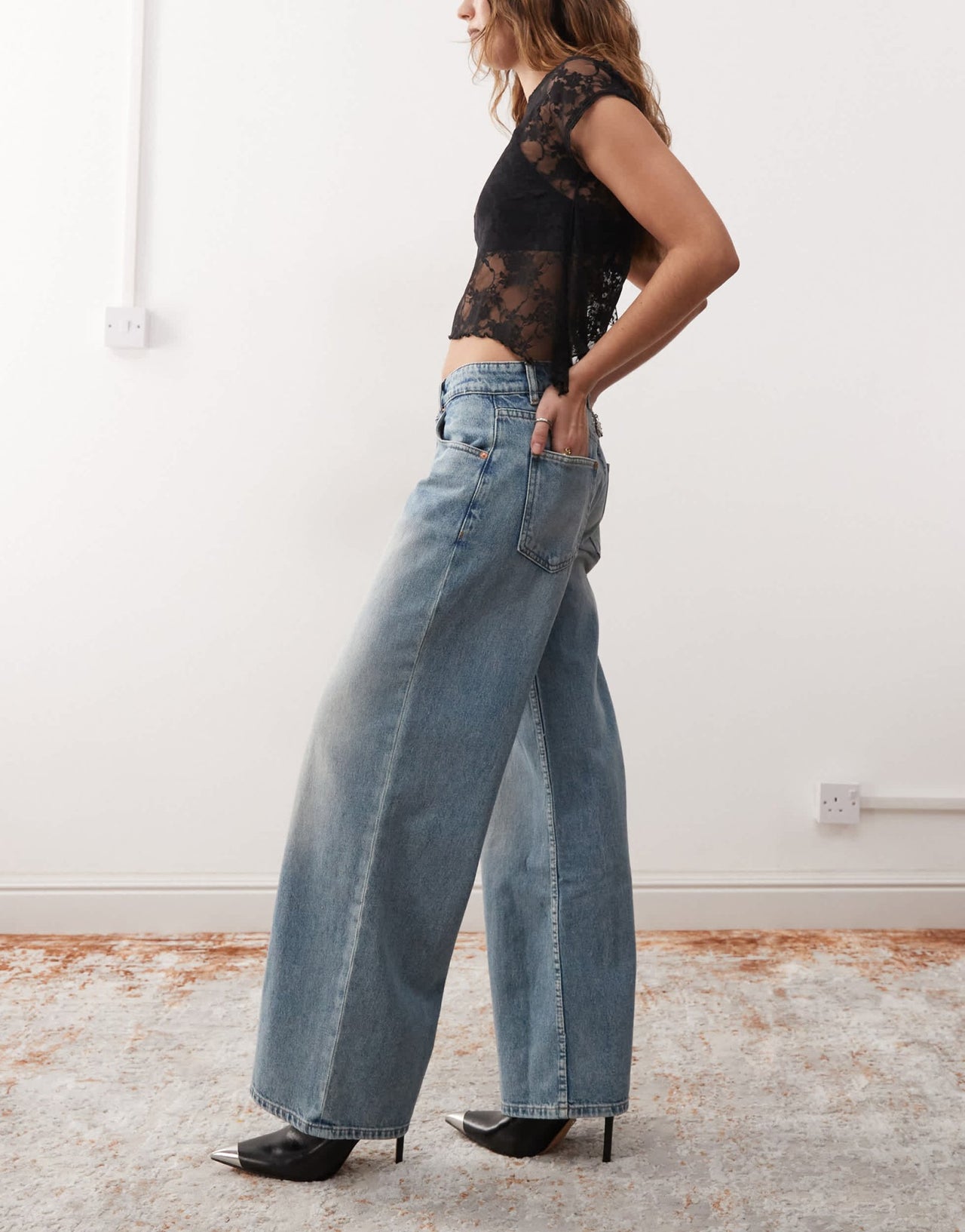 Motel roomy extra wide low rise jeans in powder blue - ASOS Sample Sale