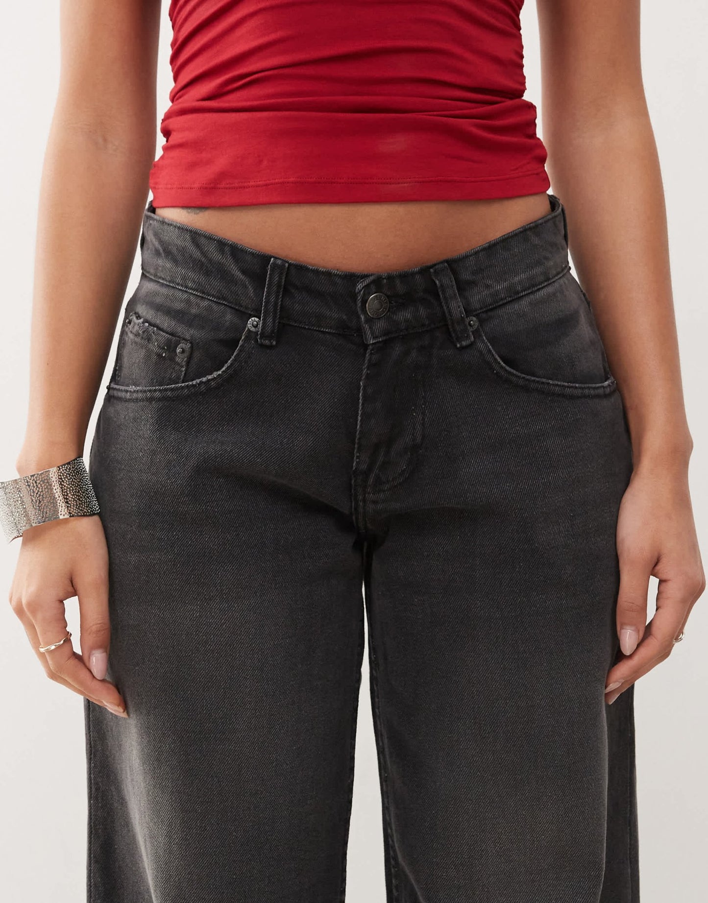 Motel roomy extra wide low rise jeans in washed black grey - ASOS Sample Sale