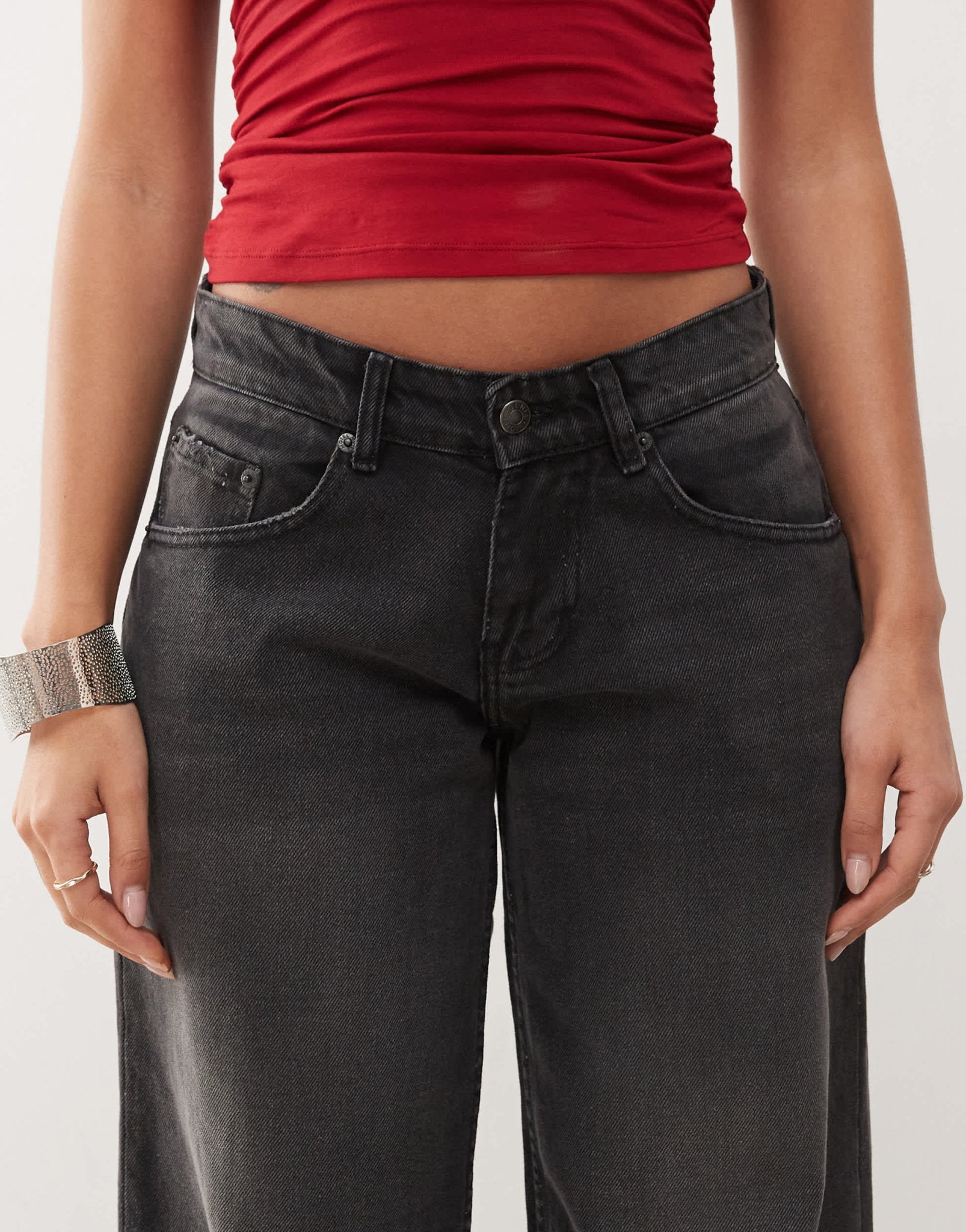Motel roomy extra wide low rise jeans in washed black grey - ASOS Sample Sale