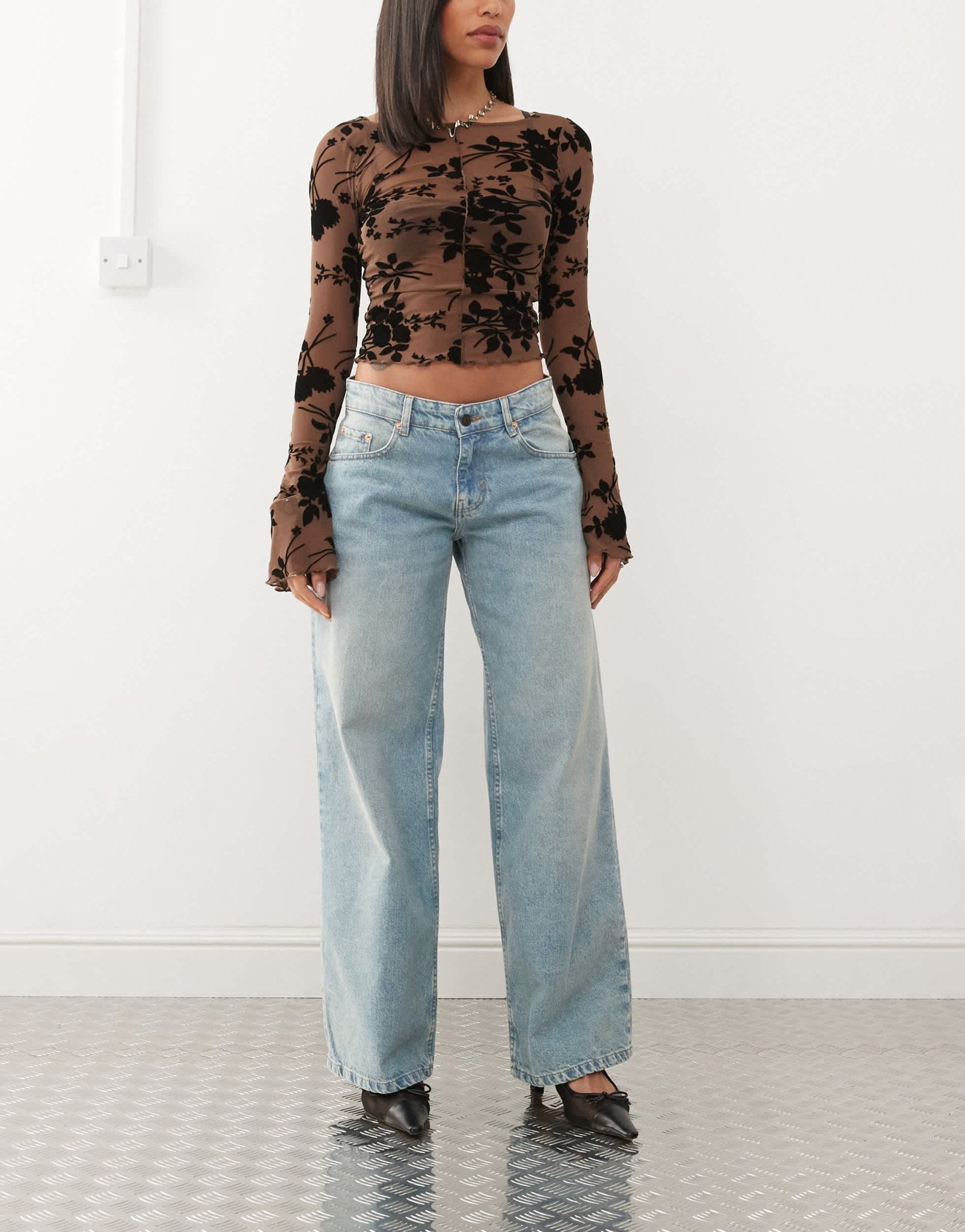 Motel roomy extra wide low rise jeans in washed blue green - ASOS Sample Sale