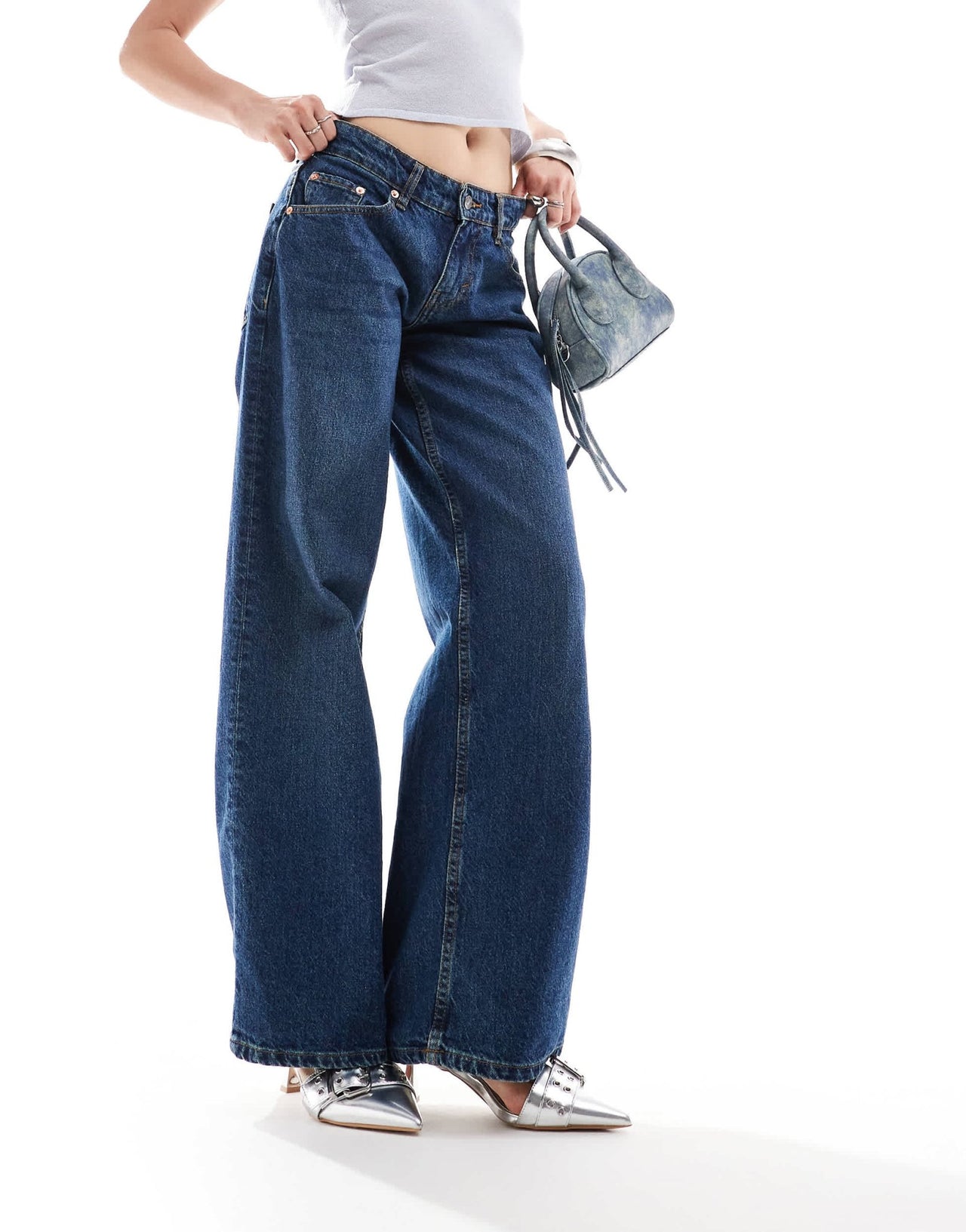 Motel roomy wide leg low rise jeans in mid indigo - ASOS Sample Sale