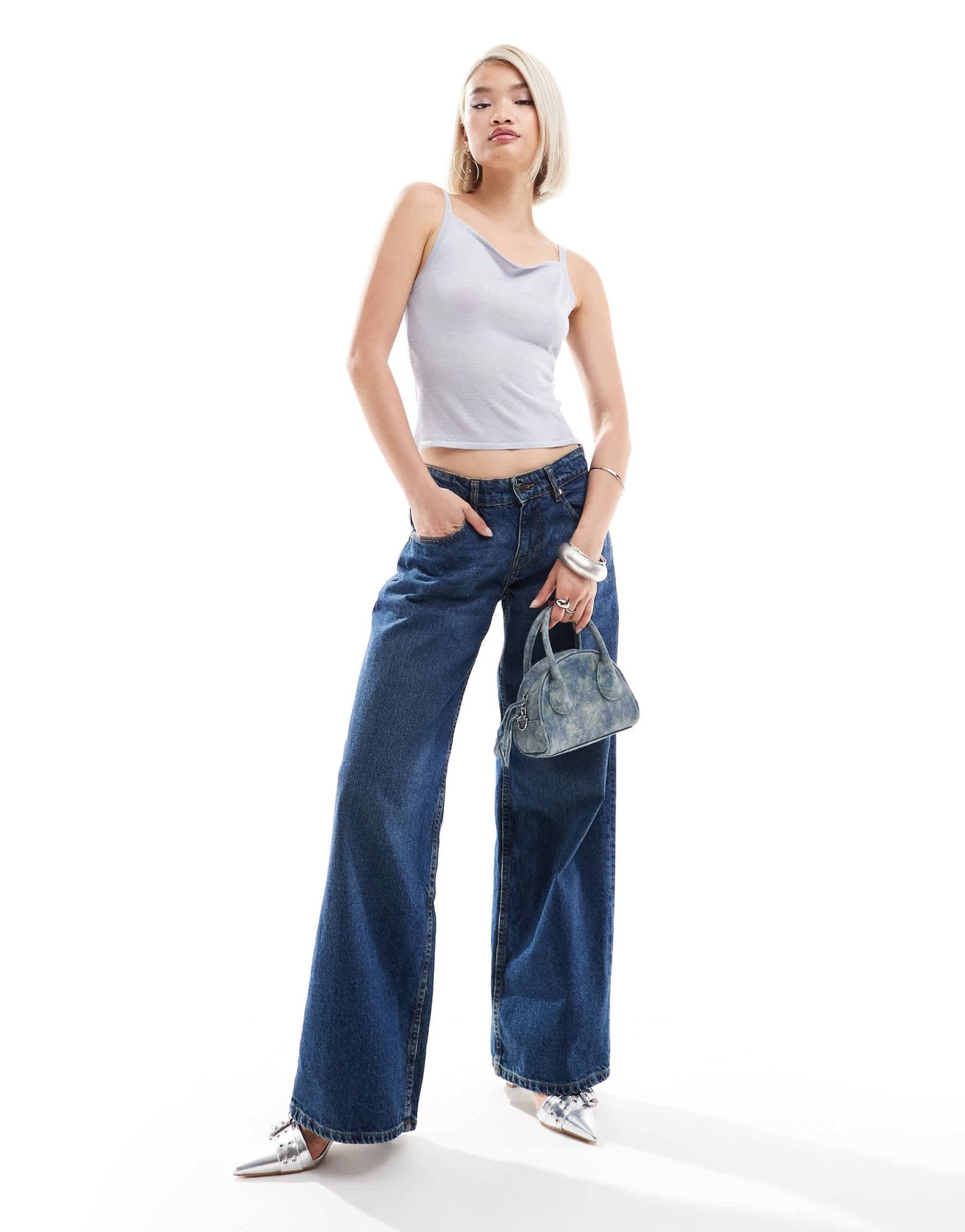 Motel roomy wide leg low rise jeans in mid indigo - ASOS Sample Sale