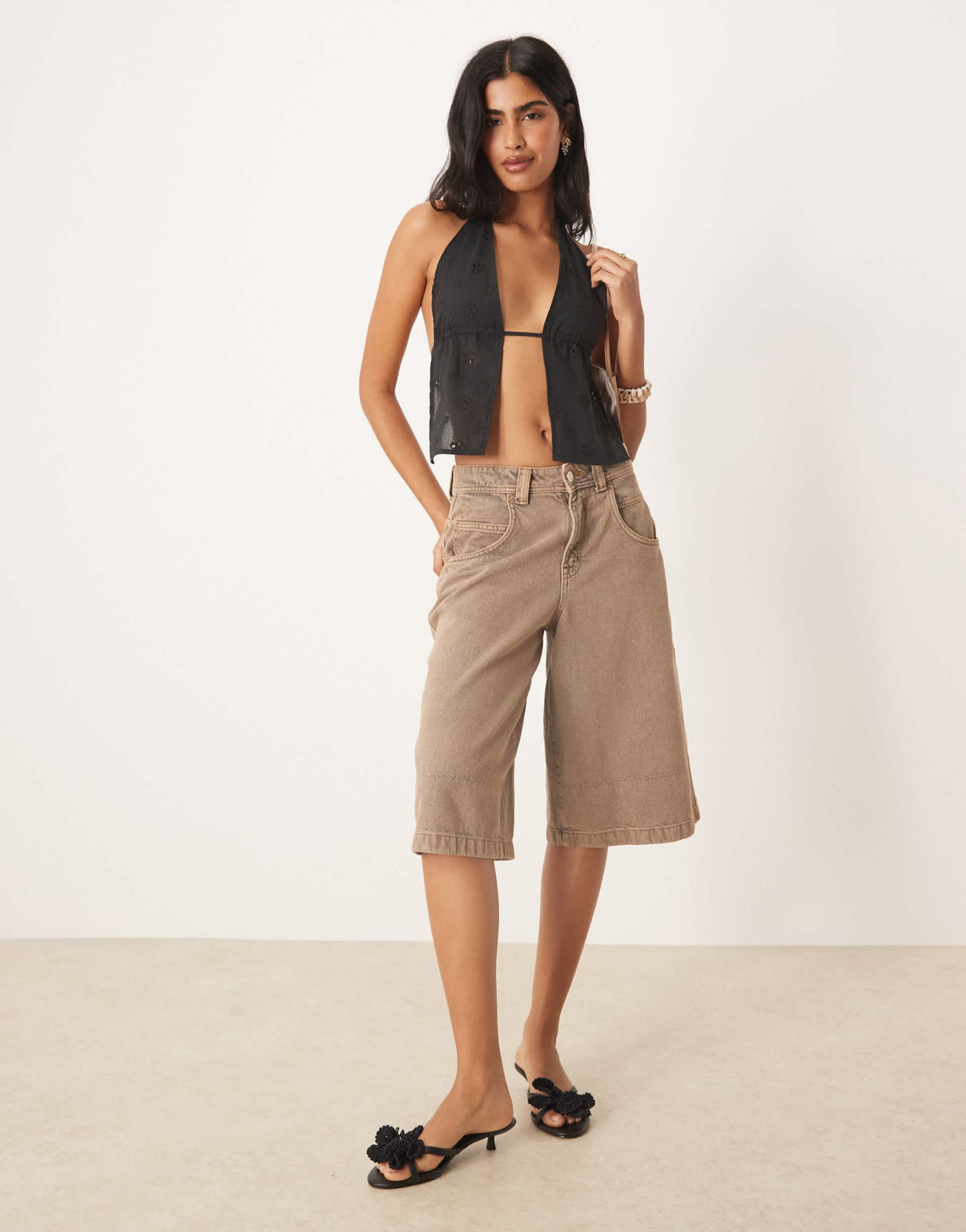 Motel ryoma halter broderie top in black - ASOS Sample Sale