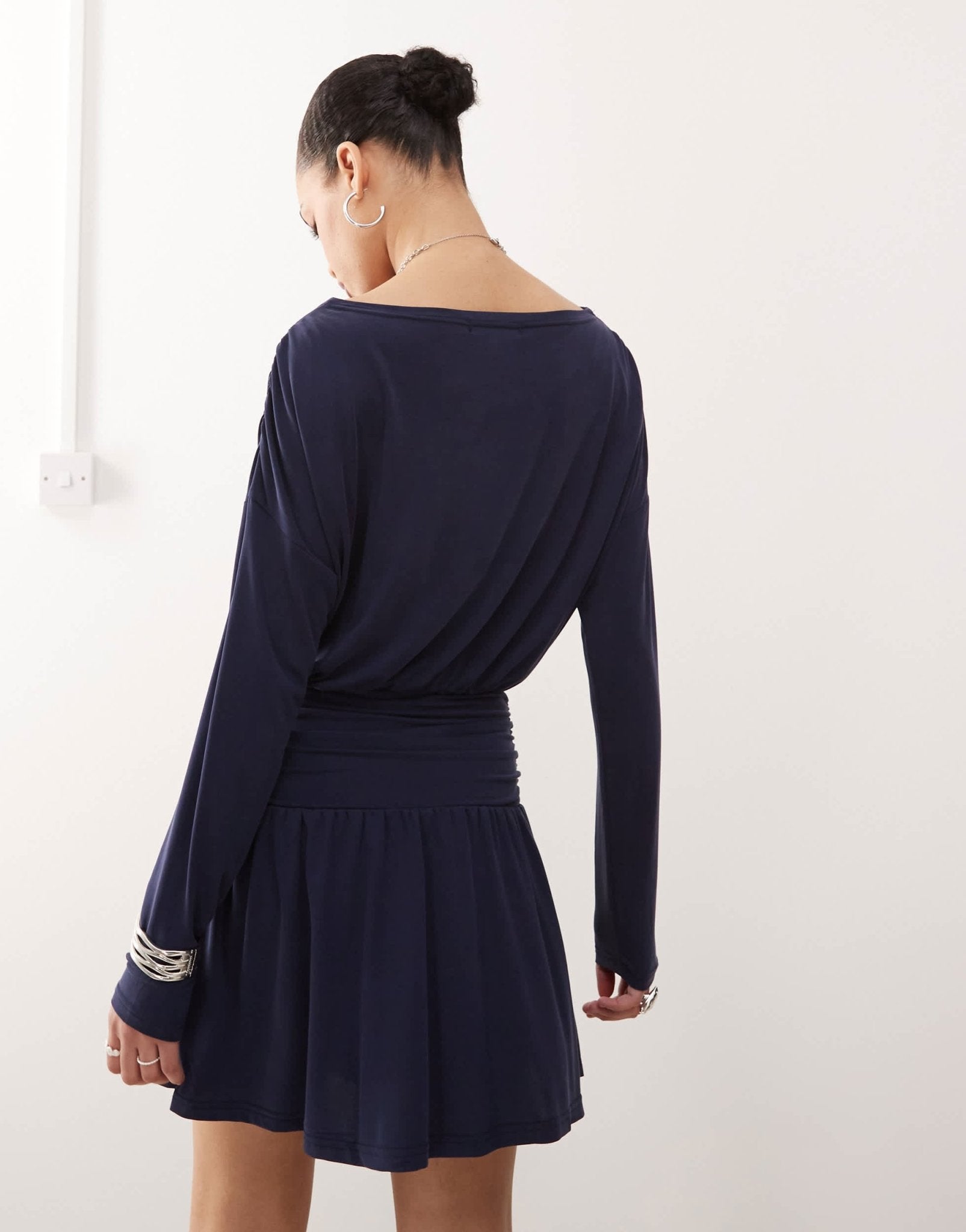 Motel sanuli slinky batwing mini dress in navy - ASOS Sample Sale