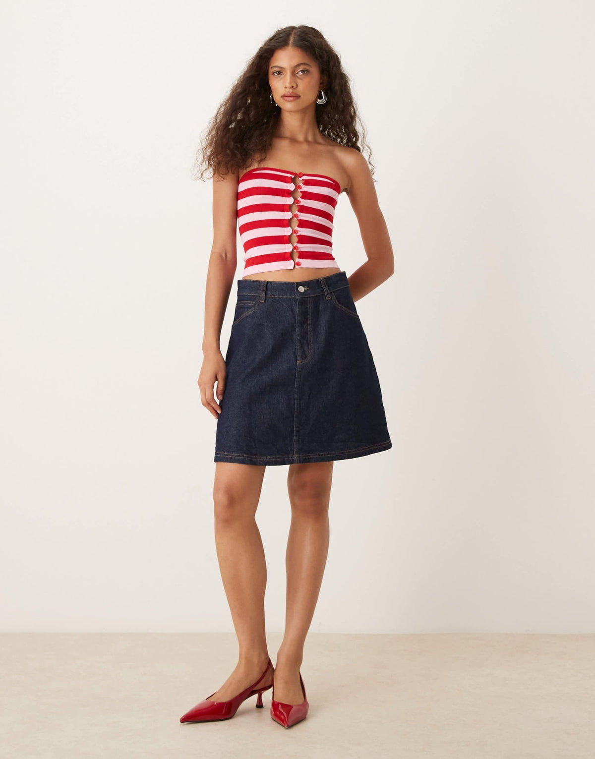 Motel sarella knit stripe button detail top in pink and red - ASOS Sample Sale