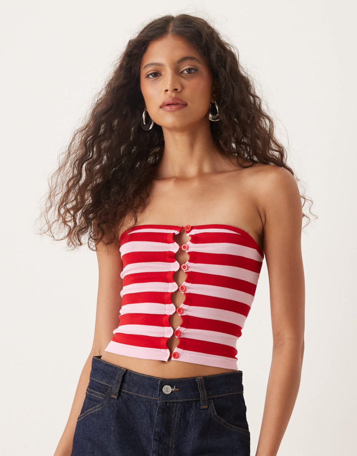 Motel sarella knit stripe button detail top in pink and red - ASOS Sample Sale