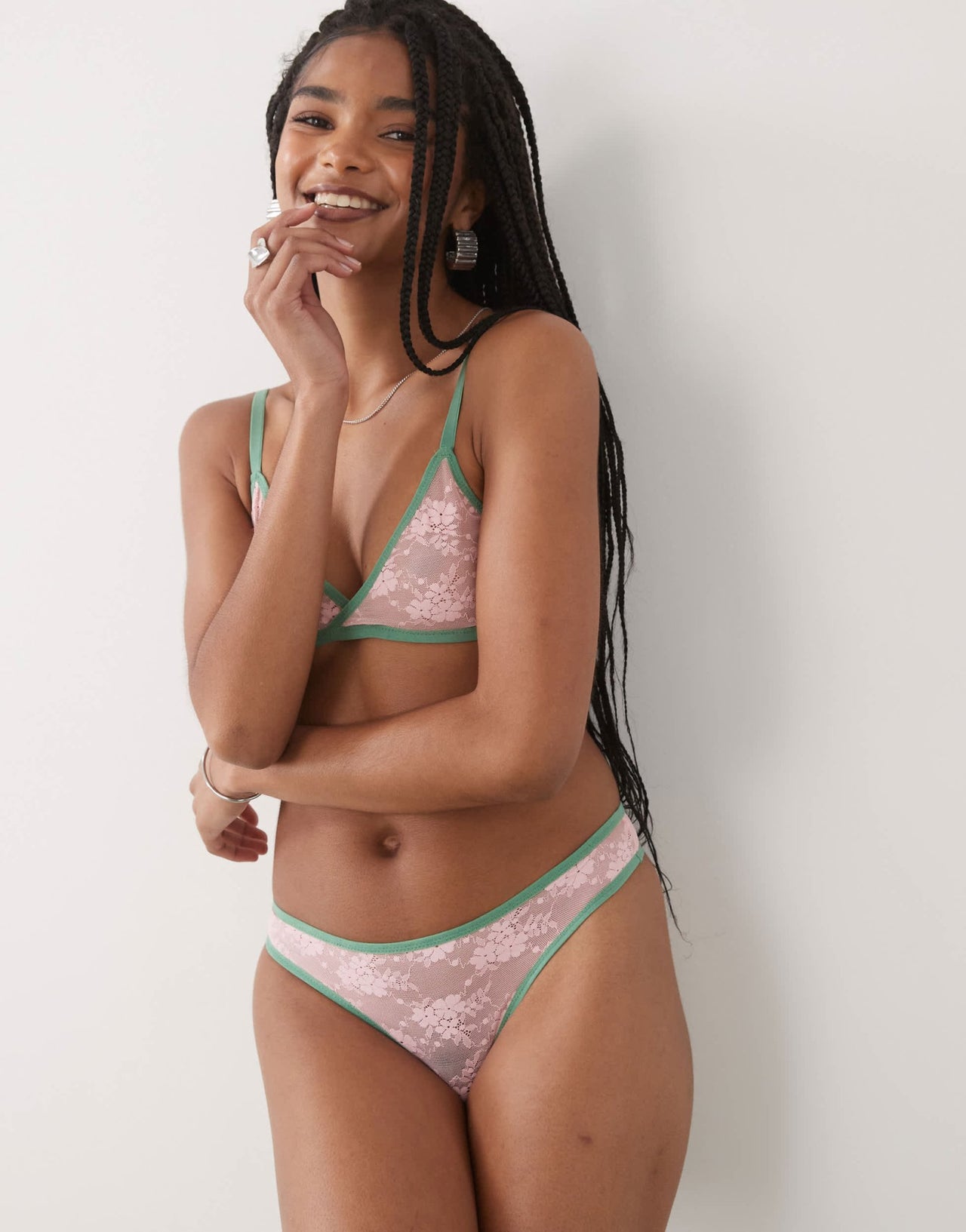 Motel sarpa contrast edge lace briefs in pink and green - ASOS Sample Sale