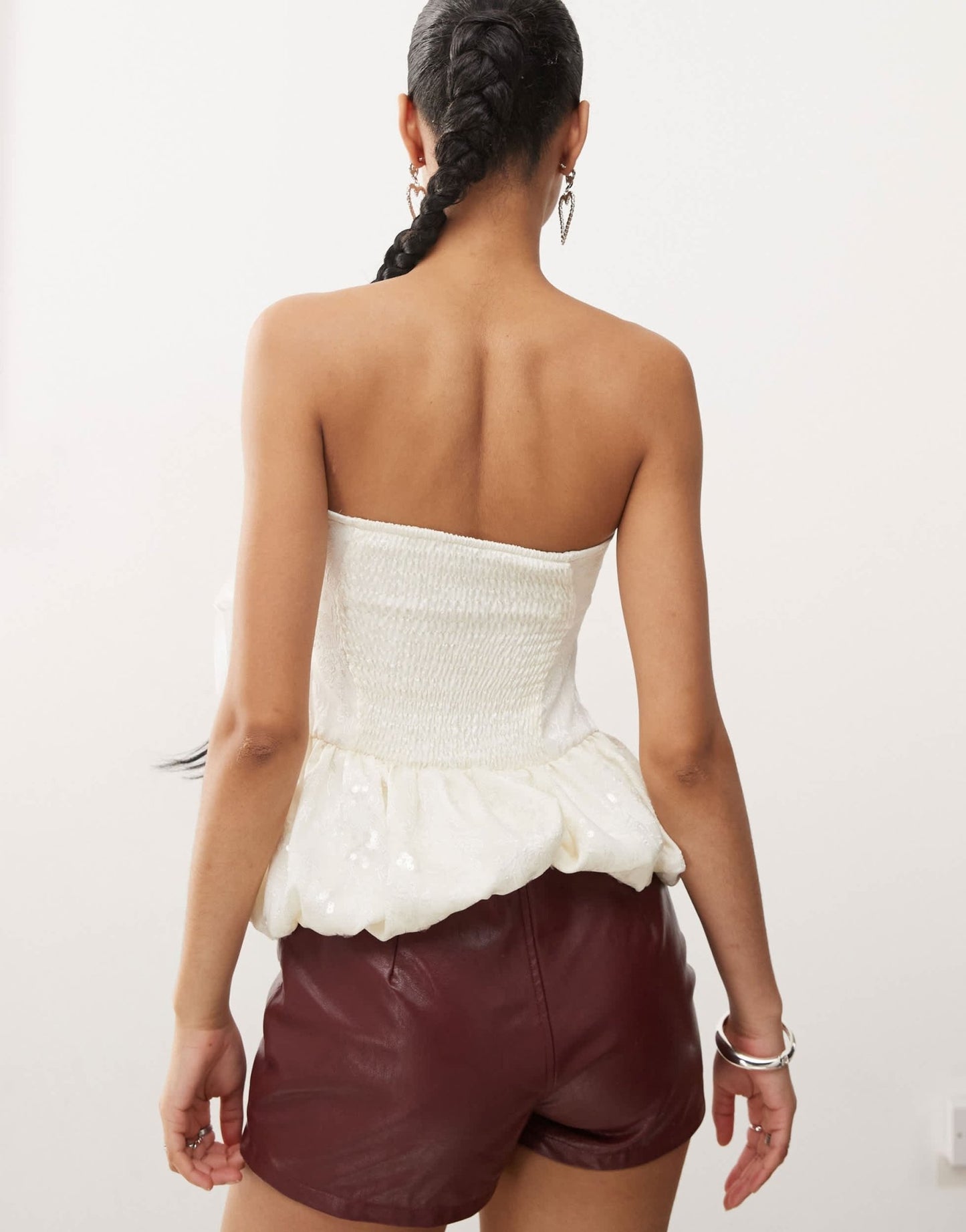 Motel saya jaquard bubble hem bandeau top in ivory - ASOS Sample Sale