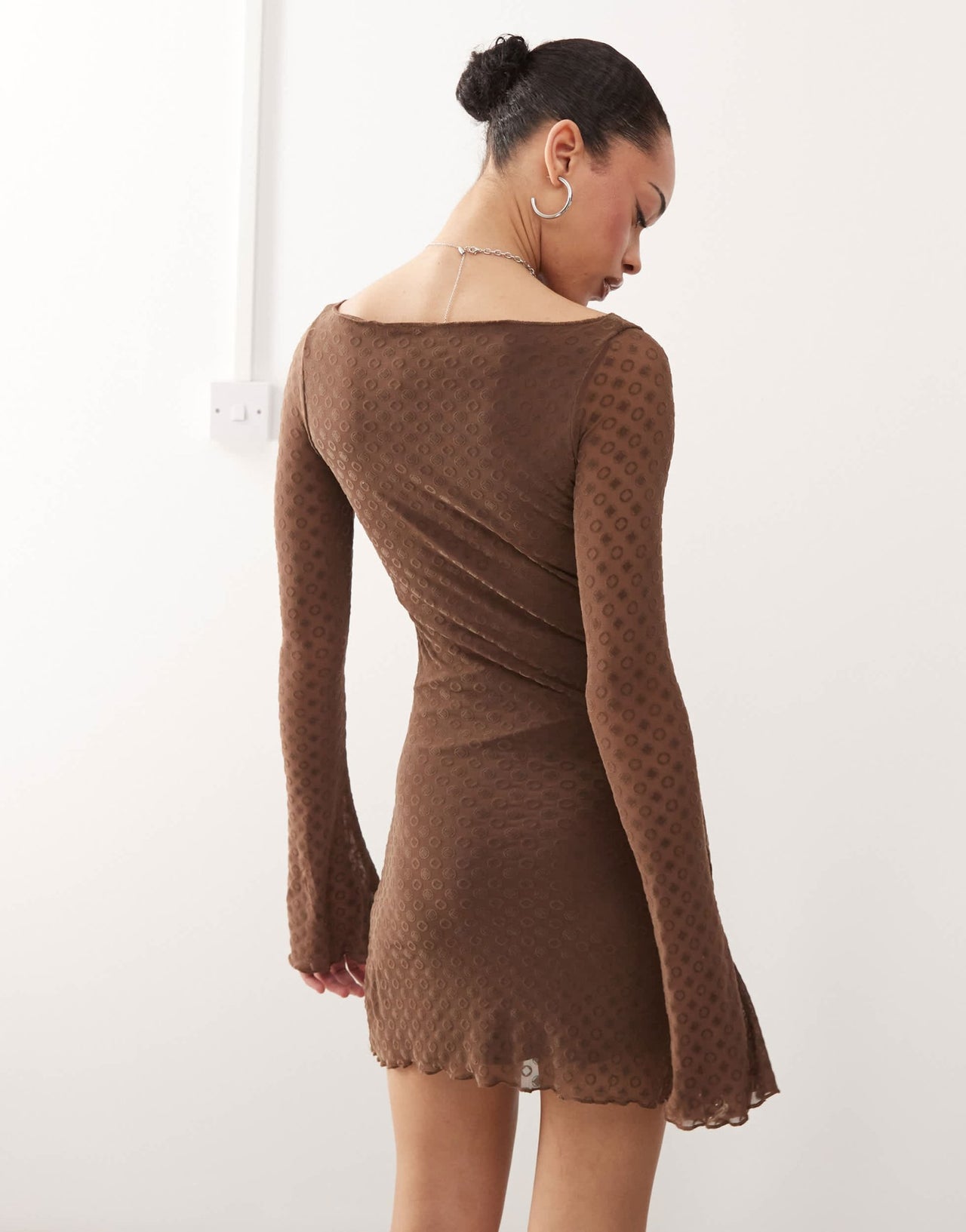 Motel sevila polka tile print long sleeve dress in brown - ASOS Sample Sale