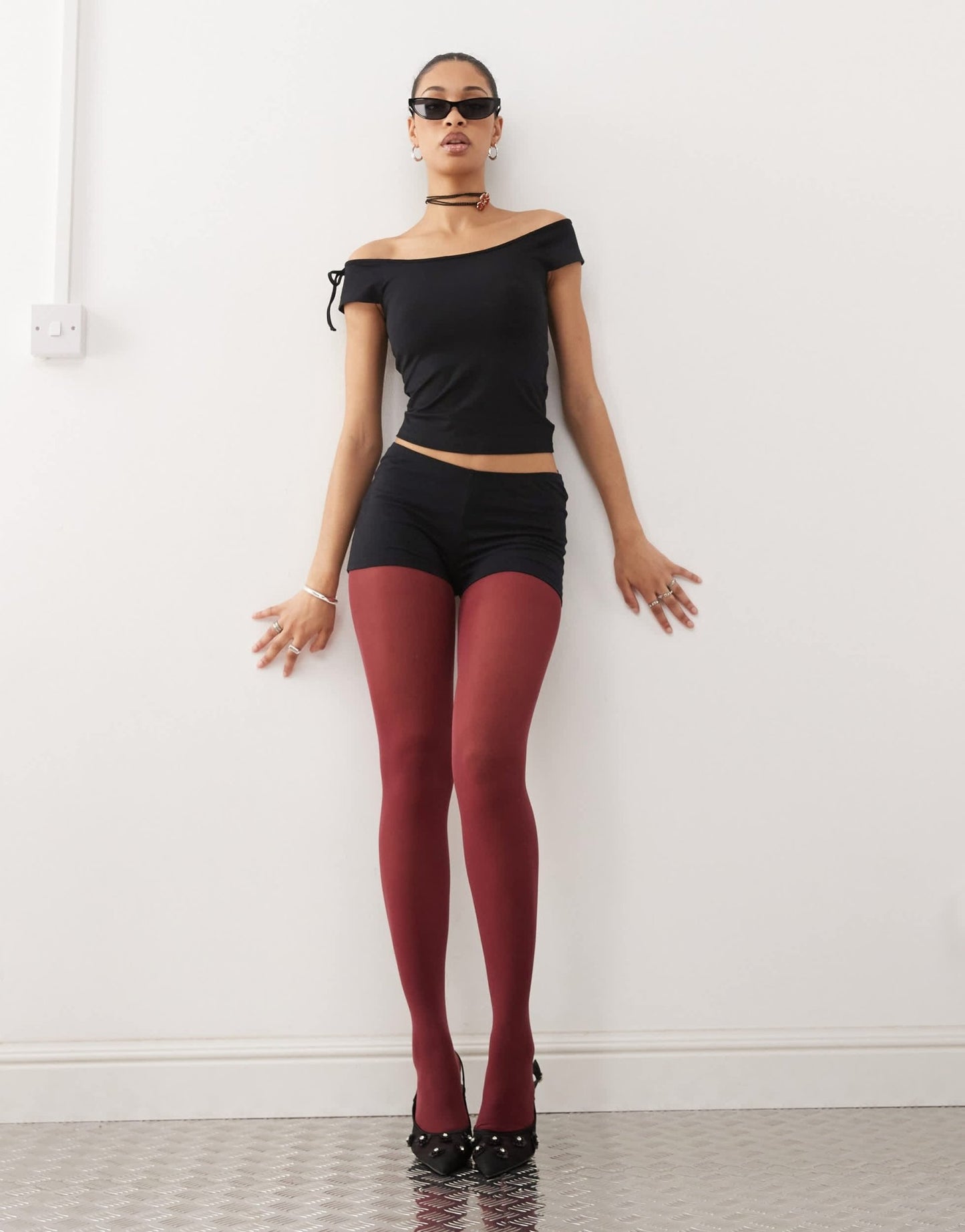 Motel thora tie side off - shoulder top in black - ASOS Sample Sale