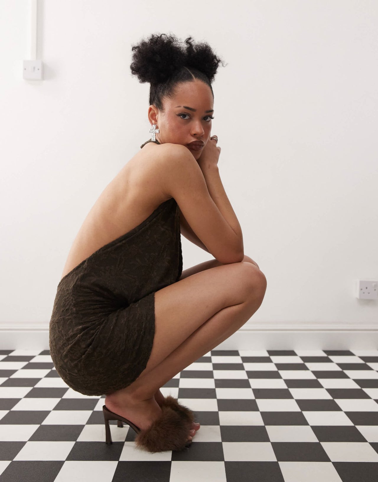 Motel zari jaquard knit cowl neck dress in dark brown - ASOS Sample Sale