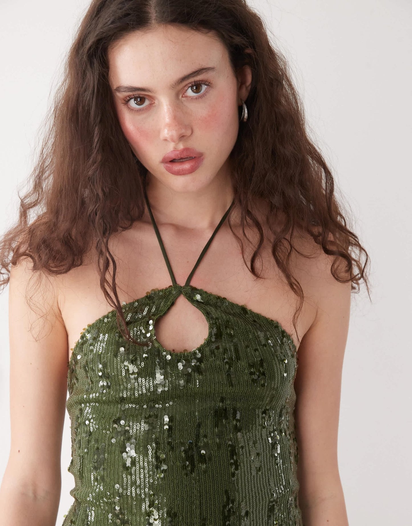 Motel zumaya sequin mini halter dress in khaki green - ASOS Sample Sale