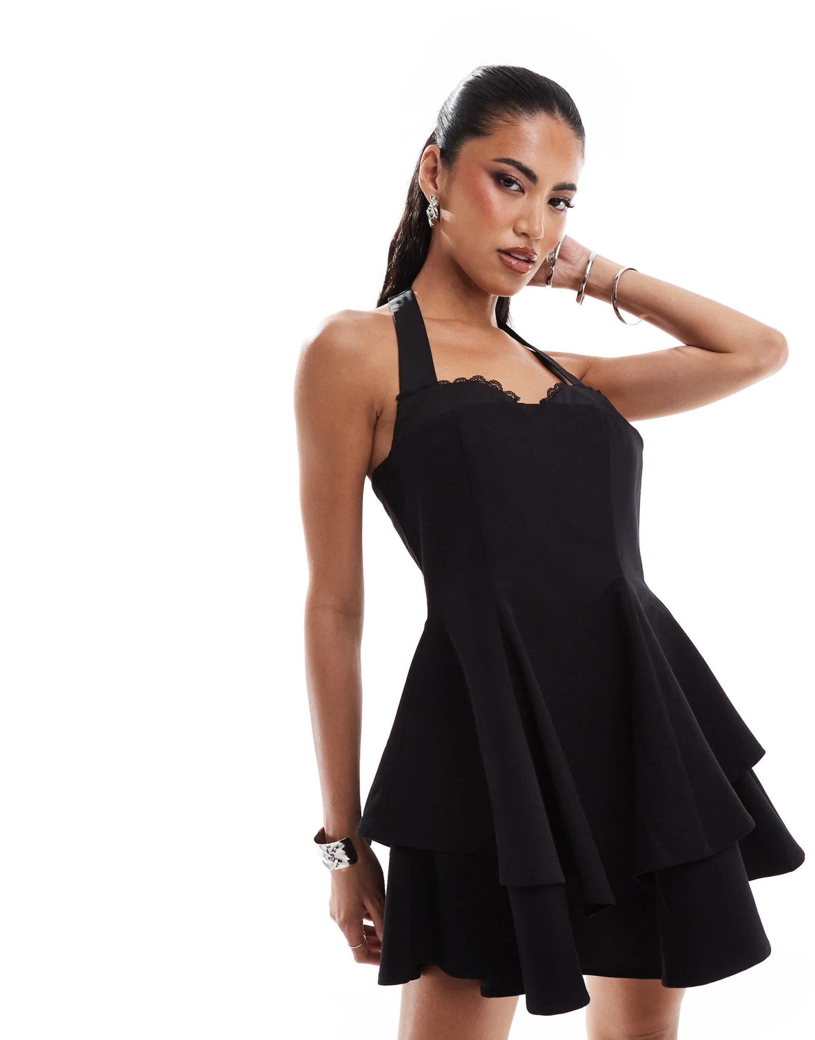 Murci exclusive halterneck bra detail mini skater dress in black - ASOS Sample Sale