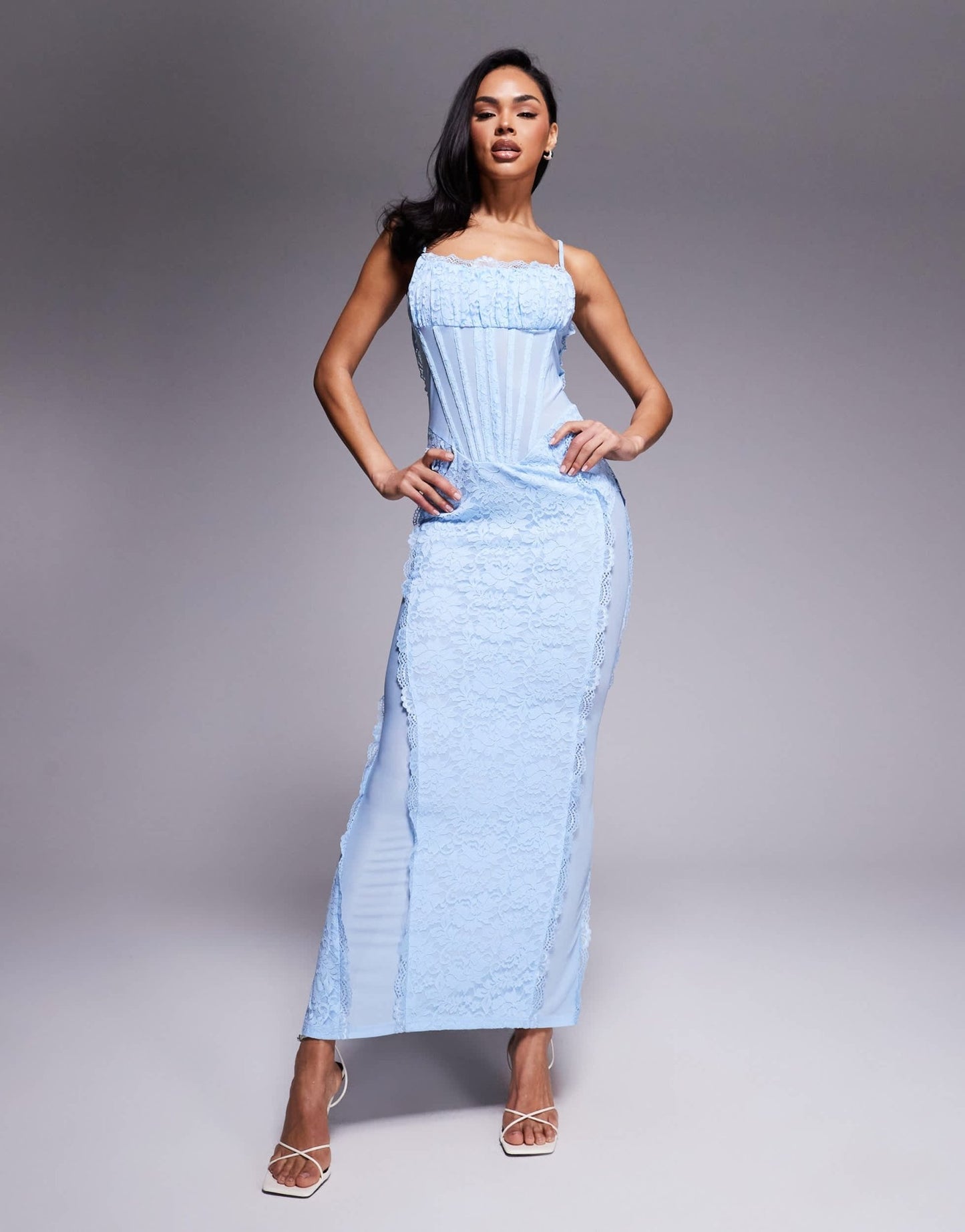 Murci exclusive lace corset detail cami maxi dress in baby blue - ASOS Sample Sale