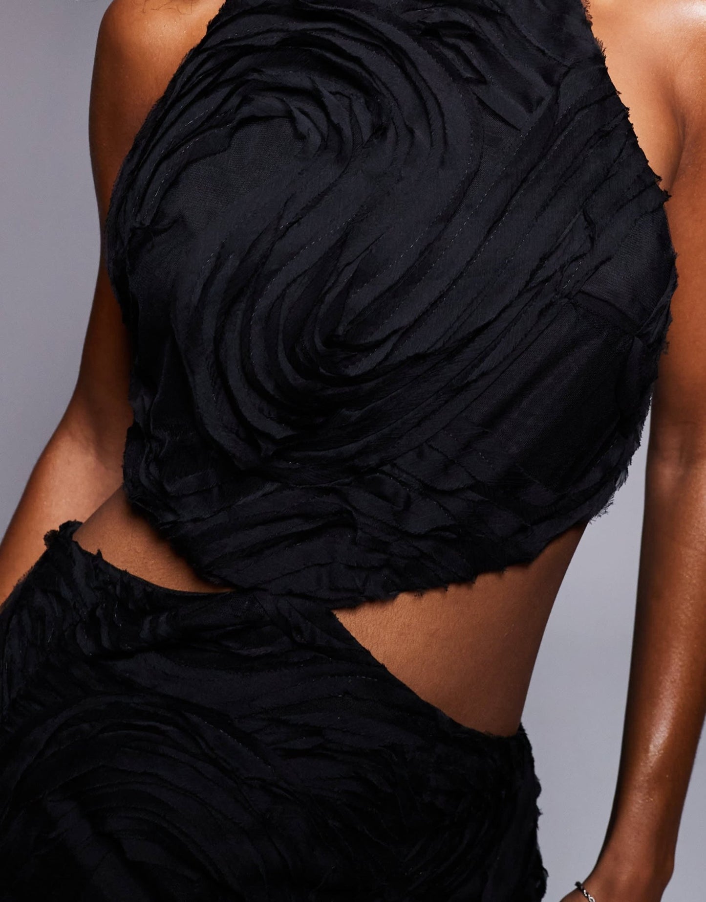 Murci exclusive textured halterneck back cut out maxi dress in black - ASOS Sample Sale