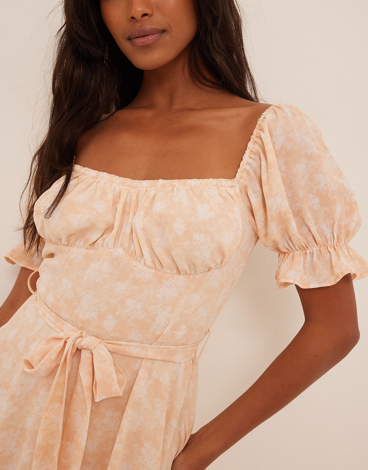 NA-KD bardot tiered mini dress in light pink floral print - ASOS Sample Sale