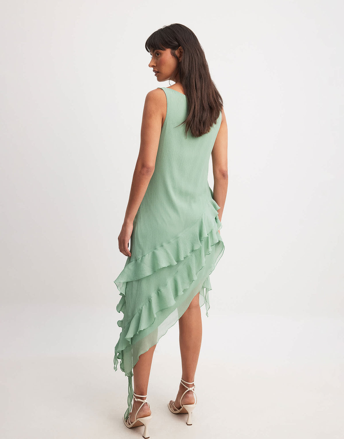 NA-KD chiffon ruffle detial midi dress in green - ASOS Sample Sale